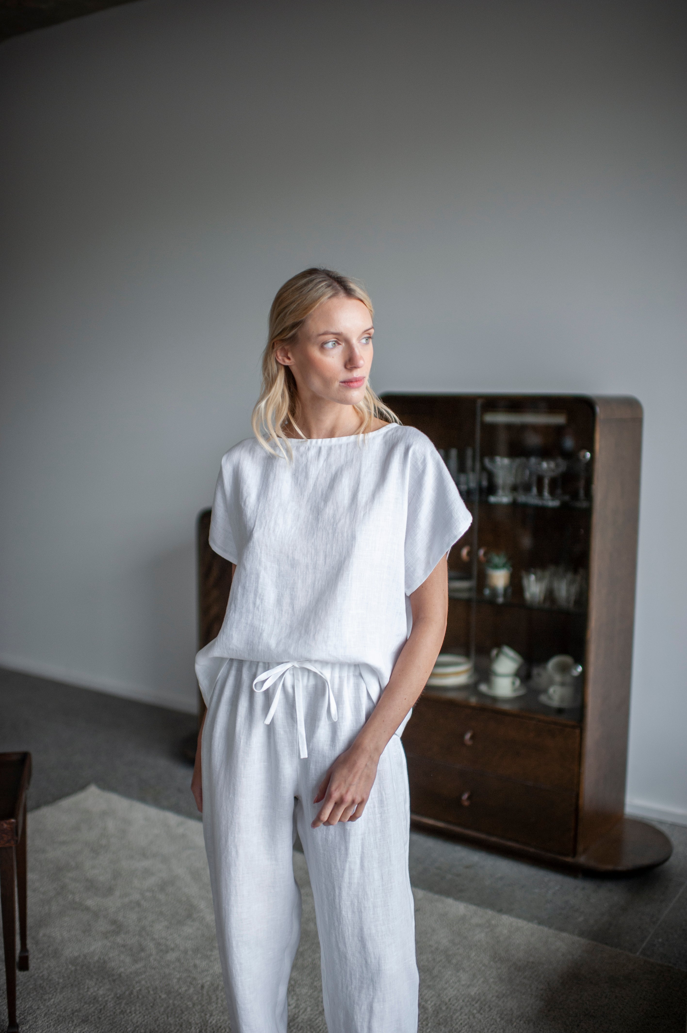 White linen pajama set