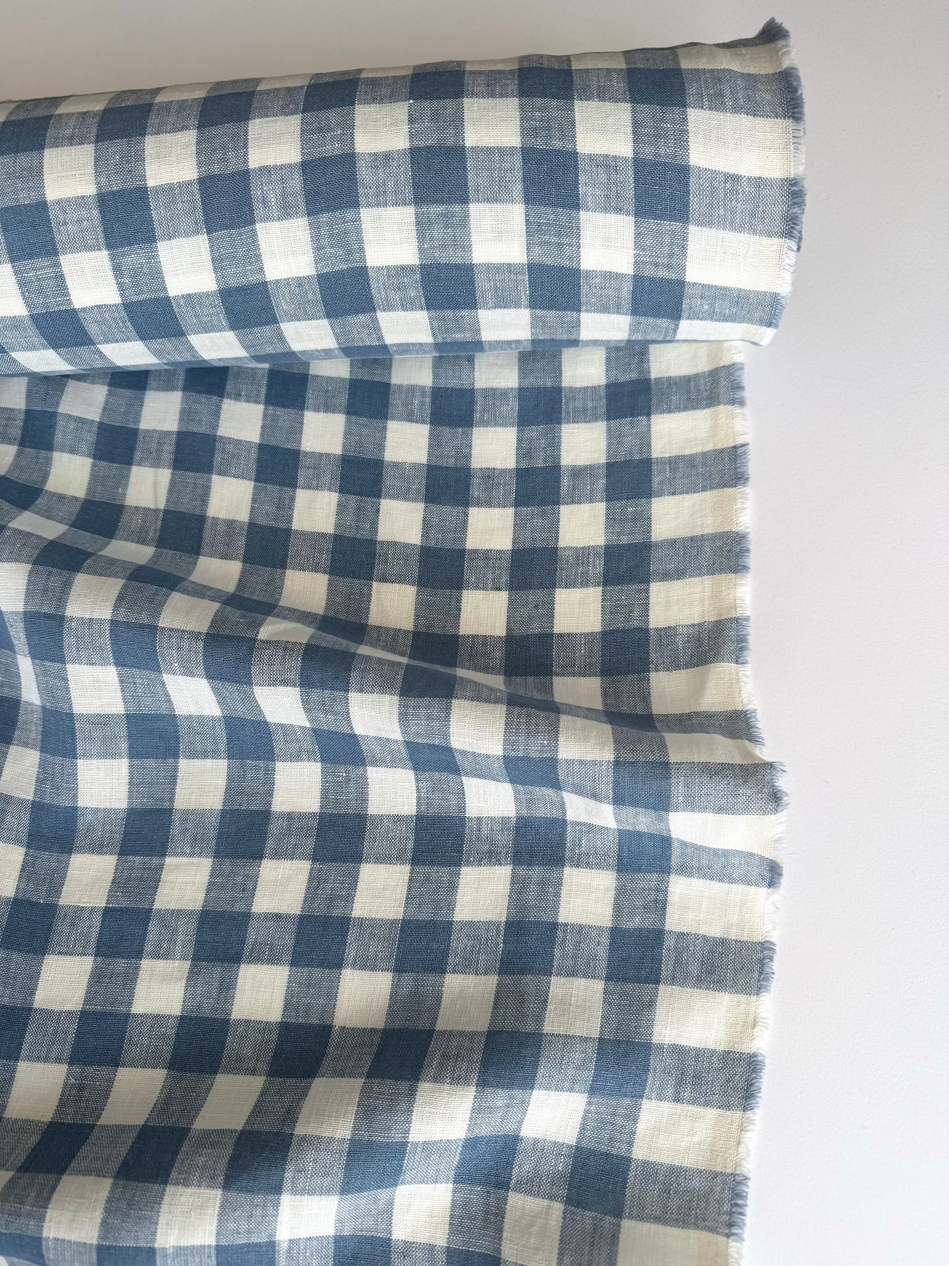 blue gingham linen fabric