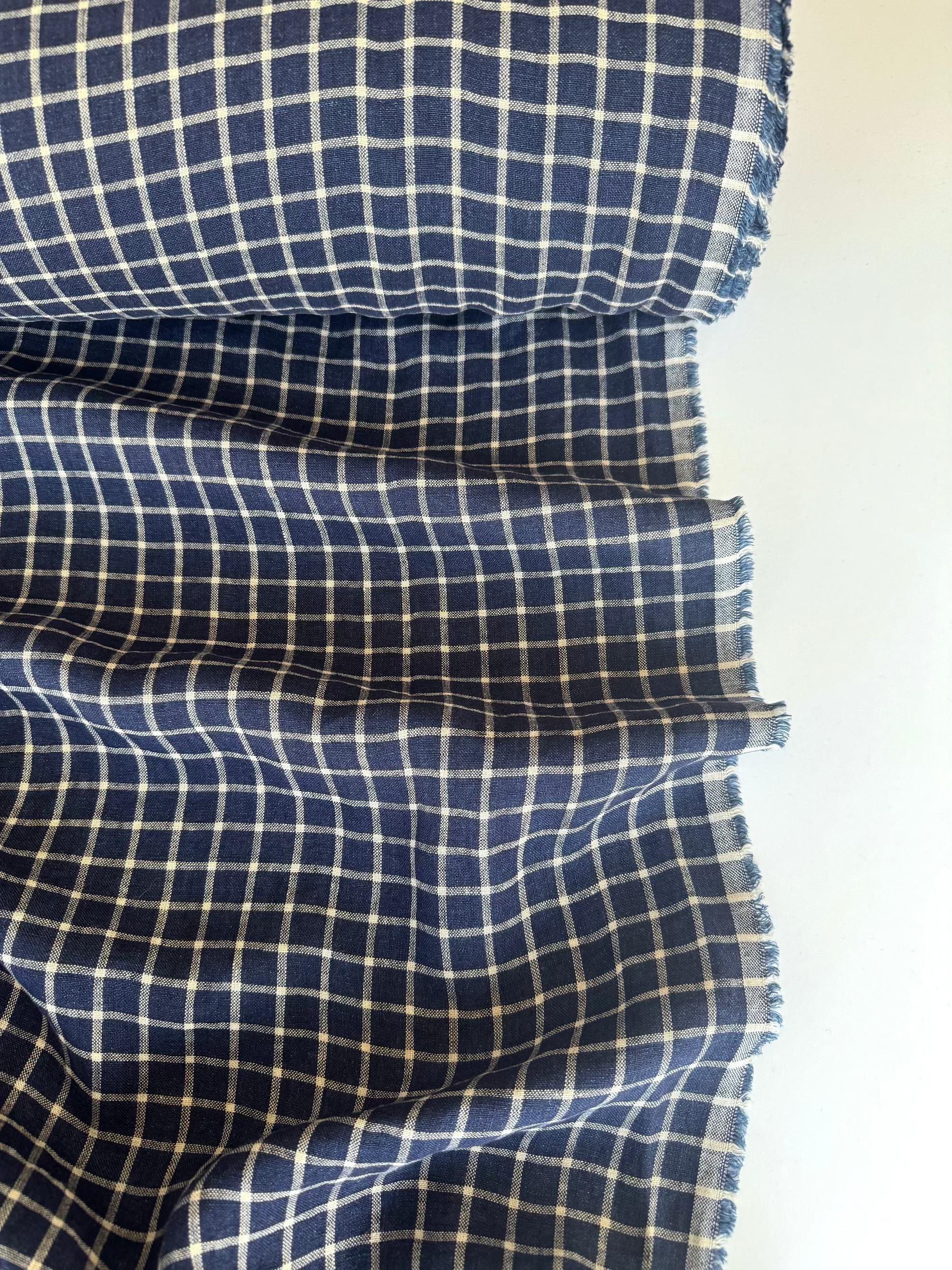 blue checkered linen fabric