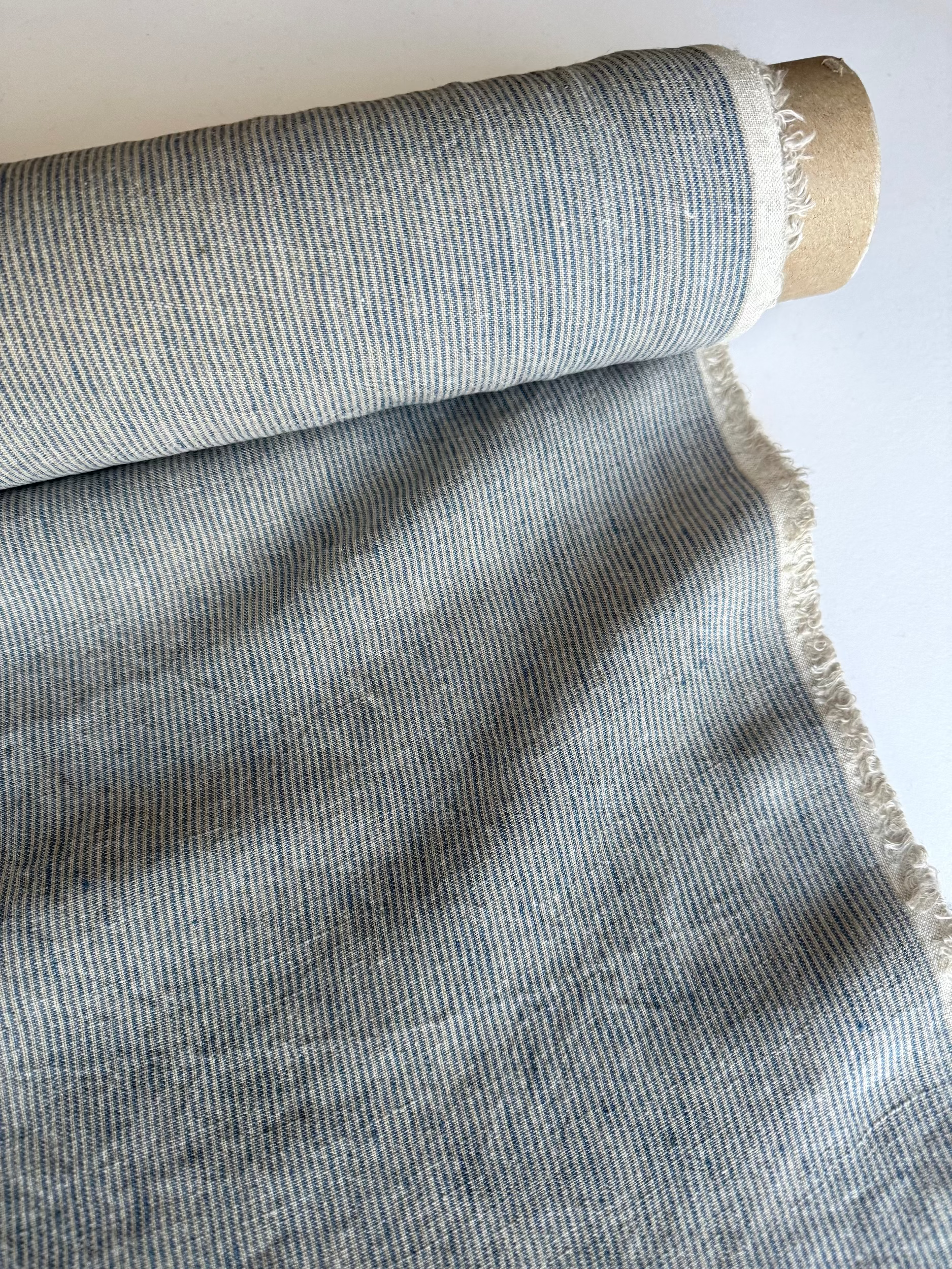striped blue linen fabric