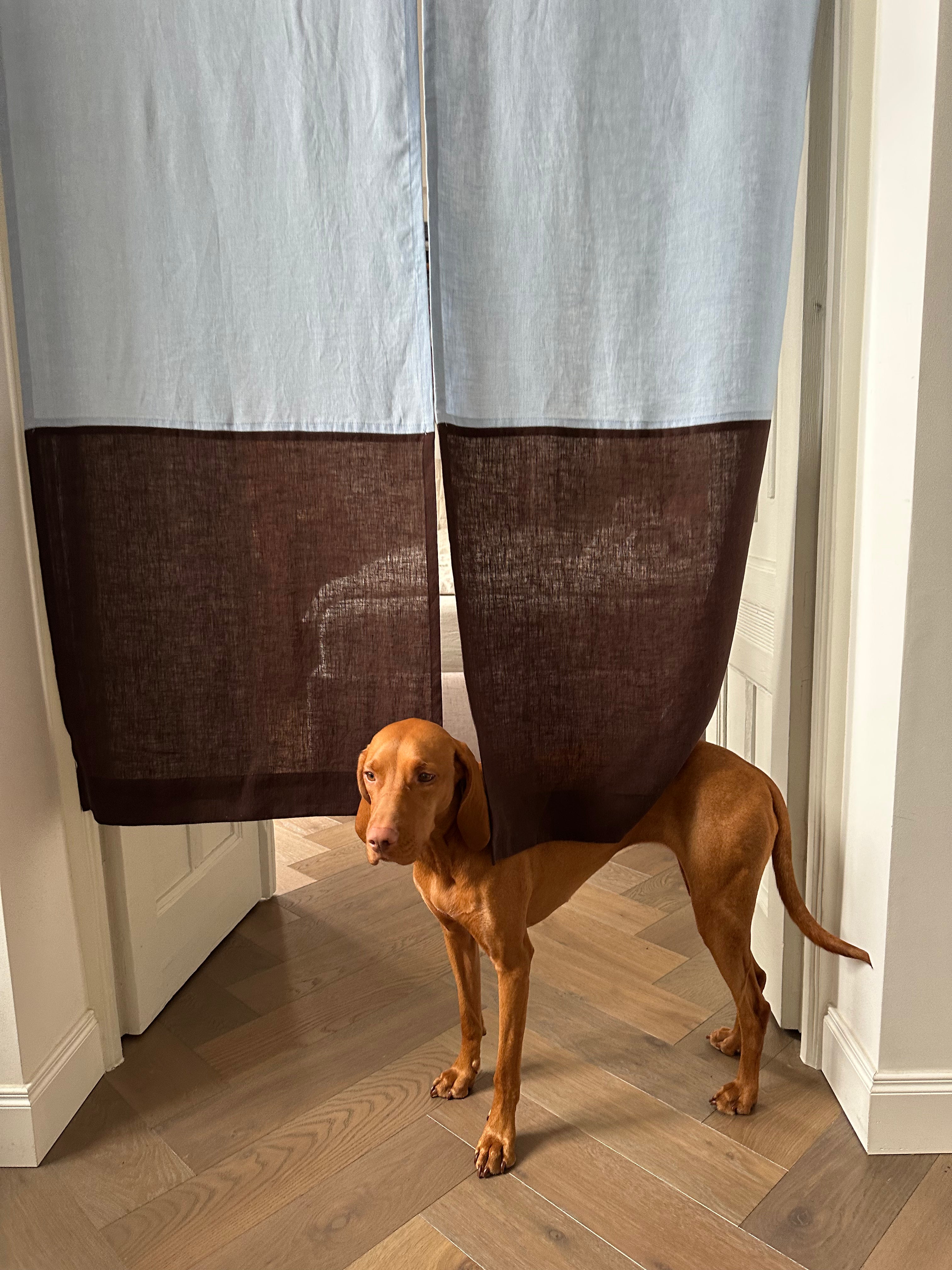 color block linen door curtain with velcro tape
