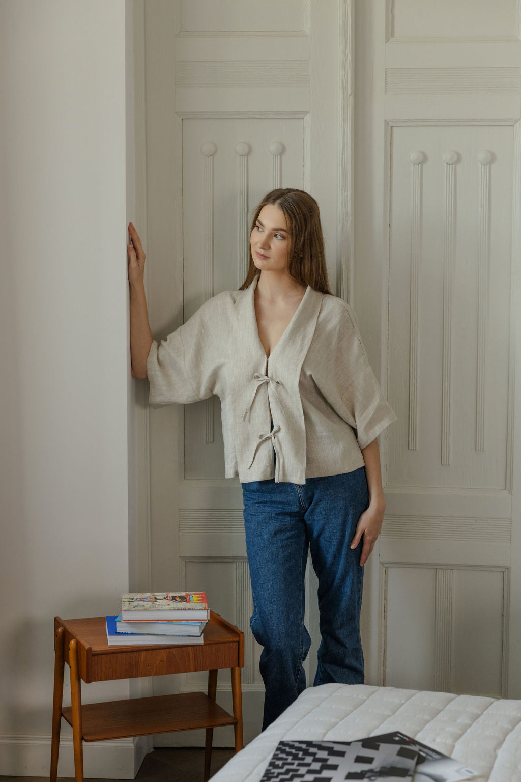linen beige jacket with ties
