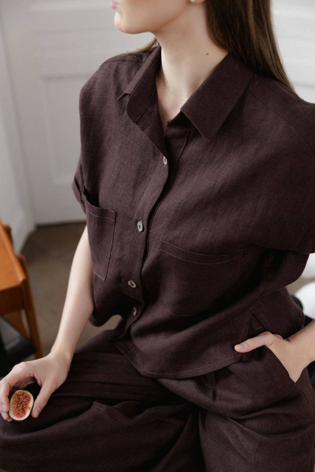 brown linen women shirt