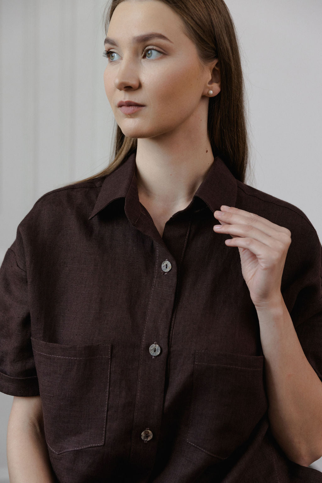 brown linen women shirt