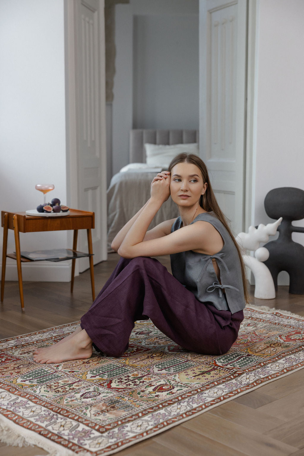 Pigeon Gray Linen Crop Top With Side Ties