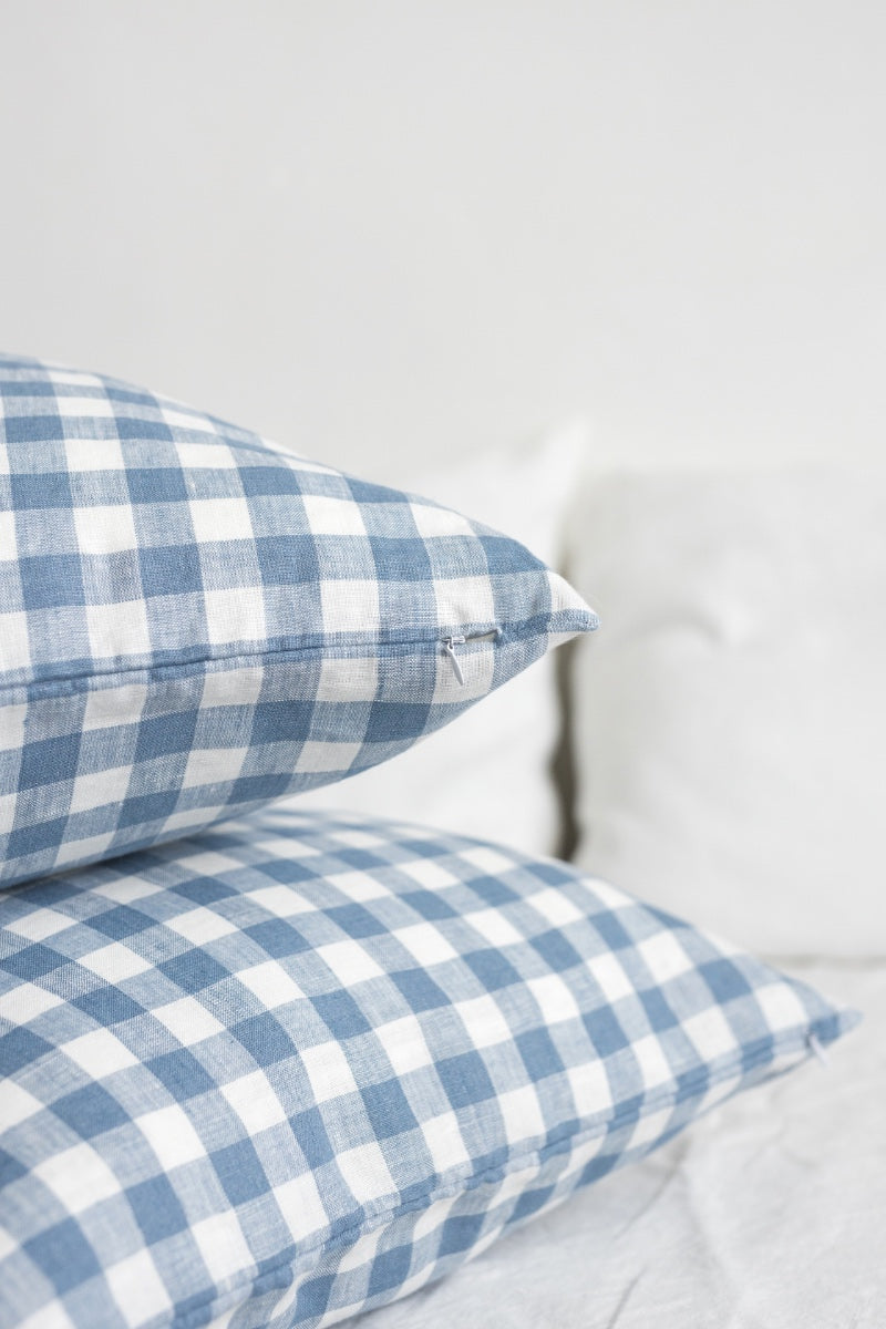 Gingham linen bedding set