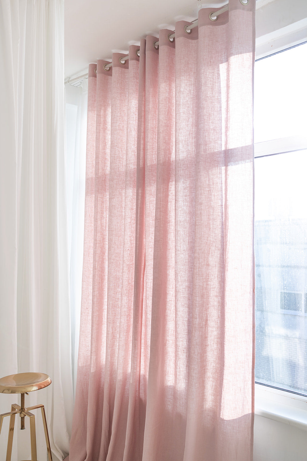 pink linen curtain