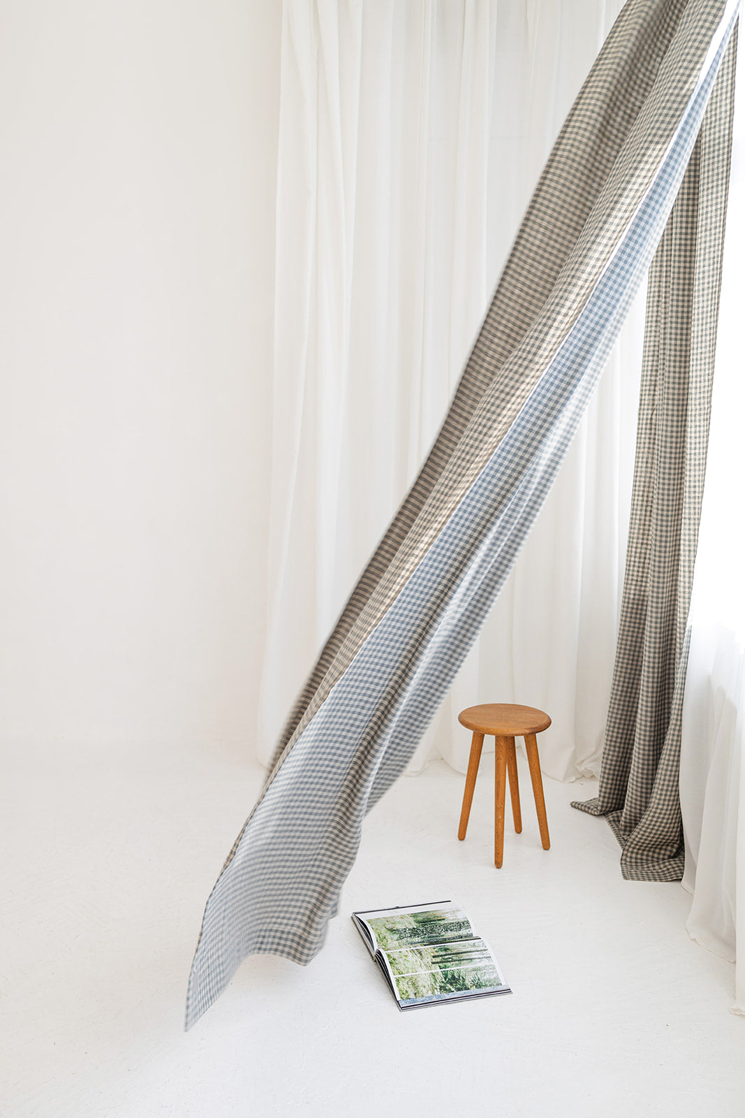 gingham linen curtain