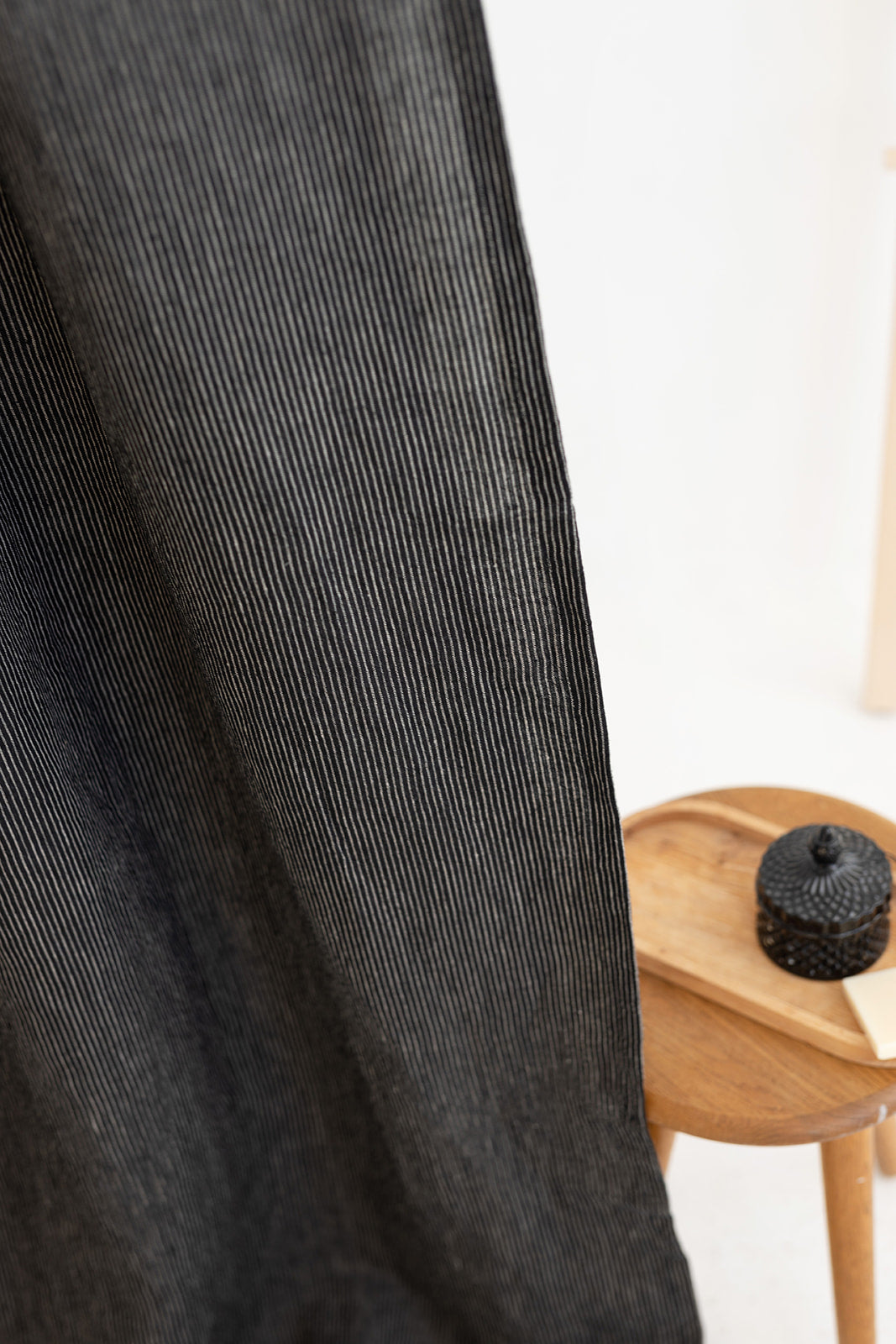 Waterproof Black Pinstripe Linen Shower Curtain 140cm / 55&