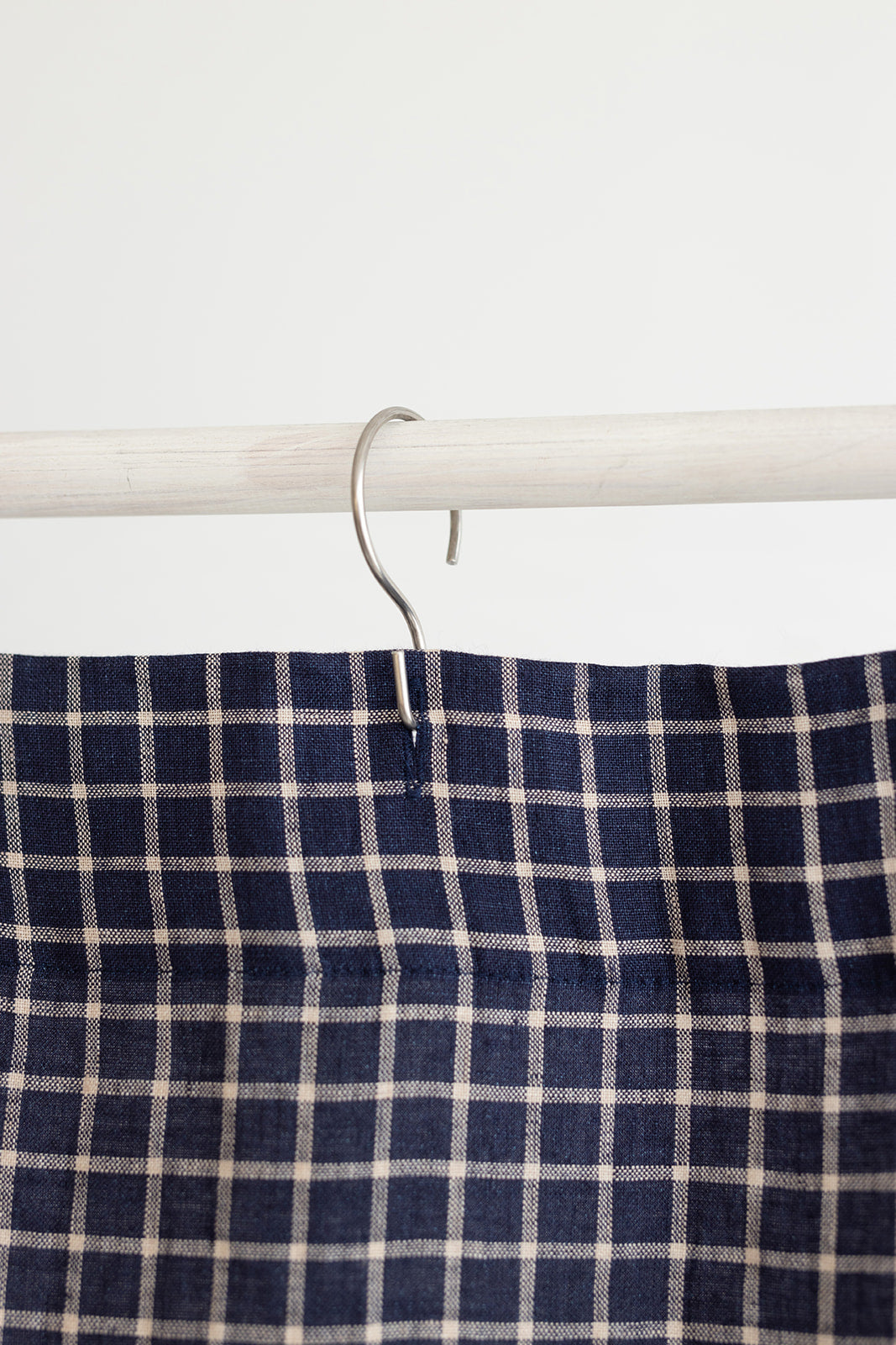 Waterproof Denim Blue Checks Linen Shower Curtain 140cm / 55&