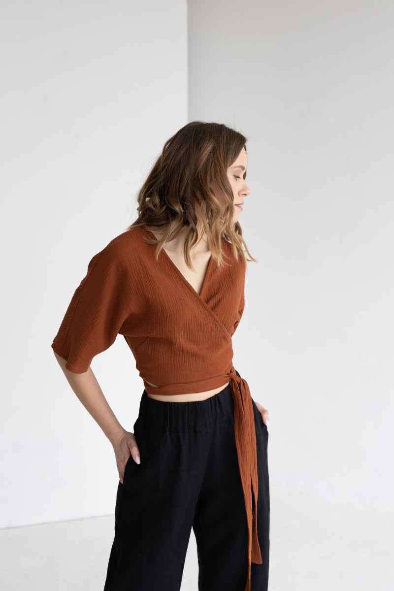 gauze wrap blouse