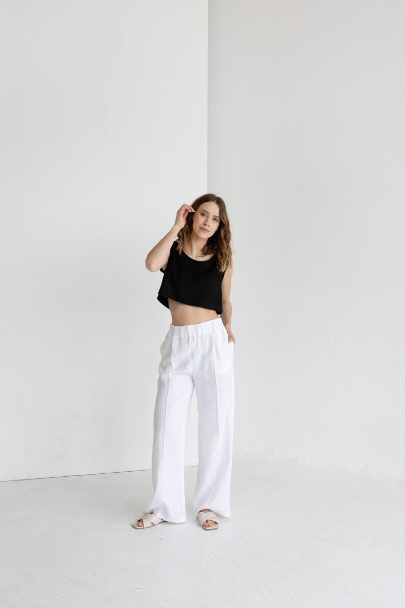 white linen trousers with crease