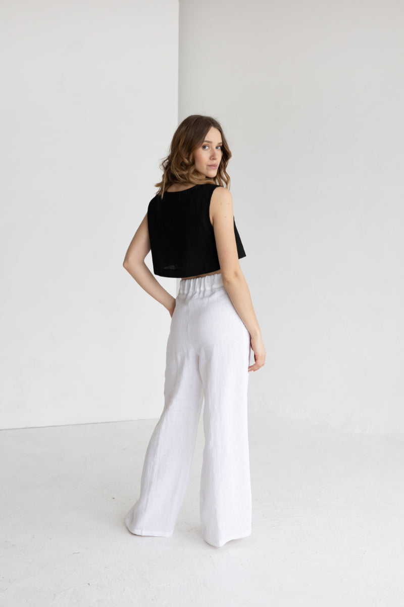 white linen trousers with crease