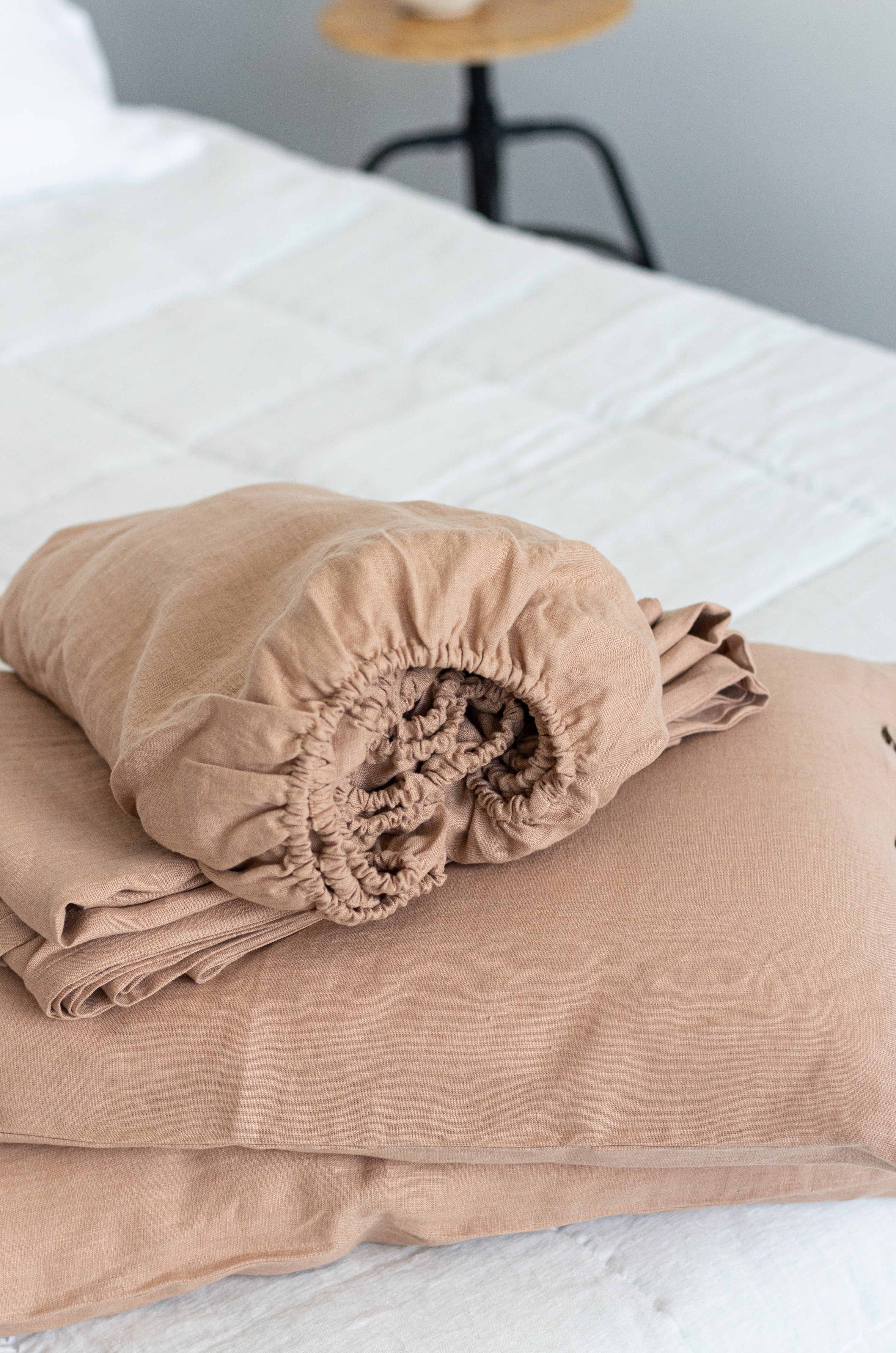 peach linen fitted sheet
