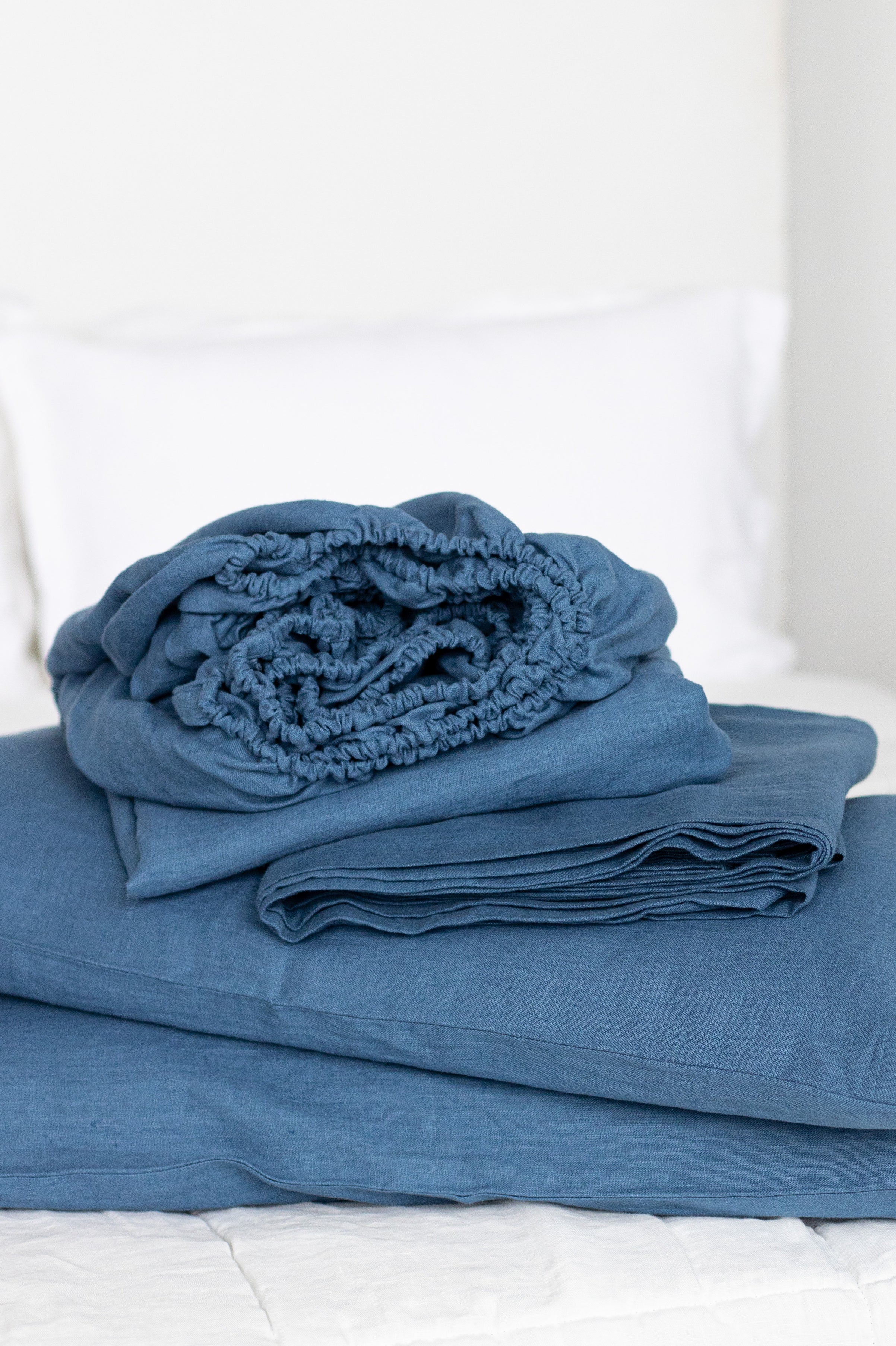 blue linen fitted sheet