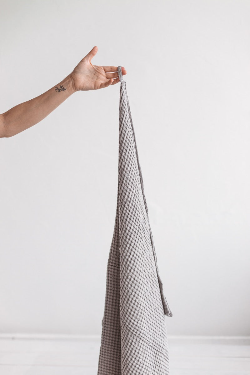gray linen waffle towel