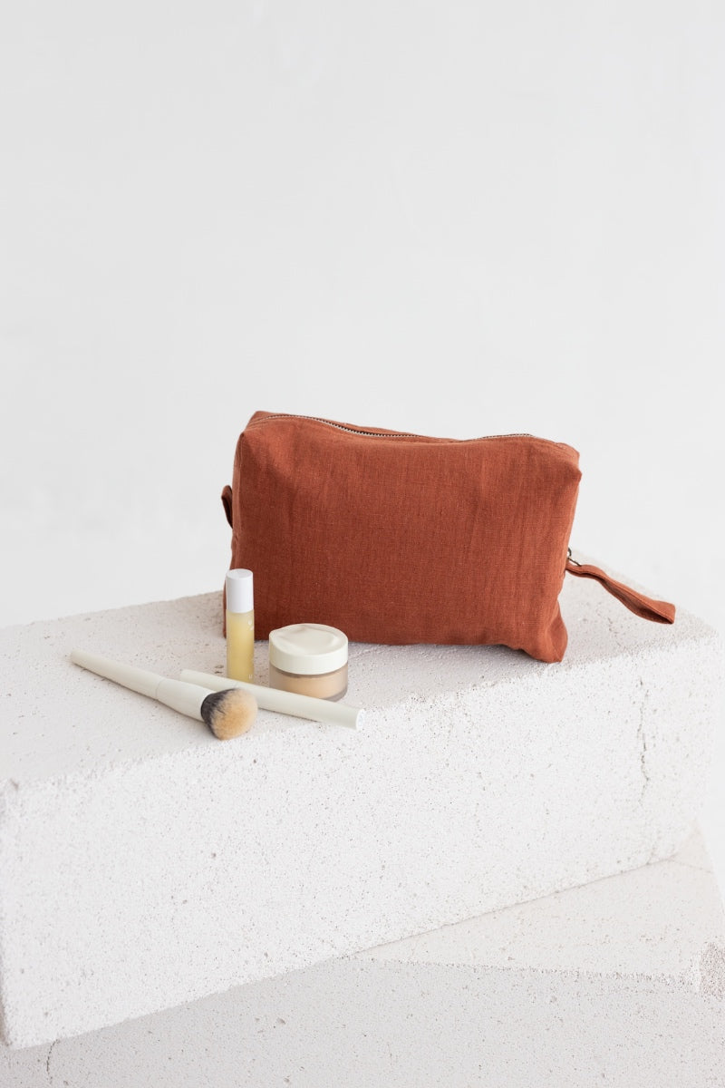 linen makeup bag