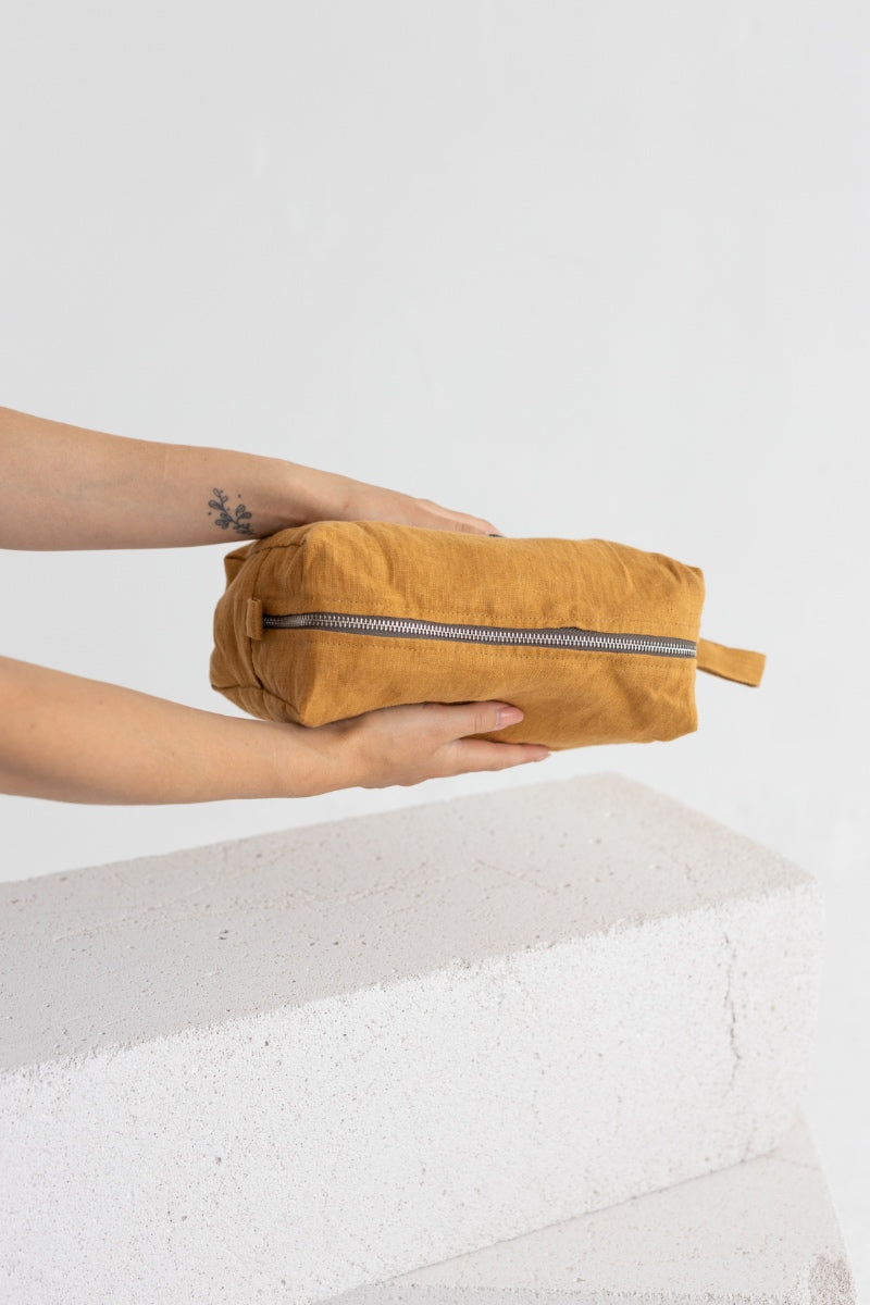 linen makeup bag