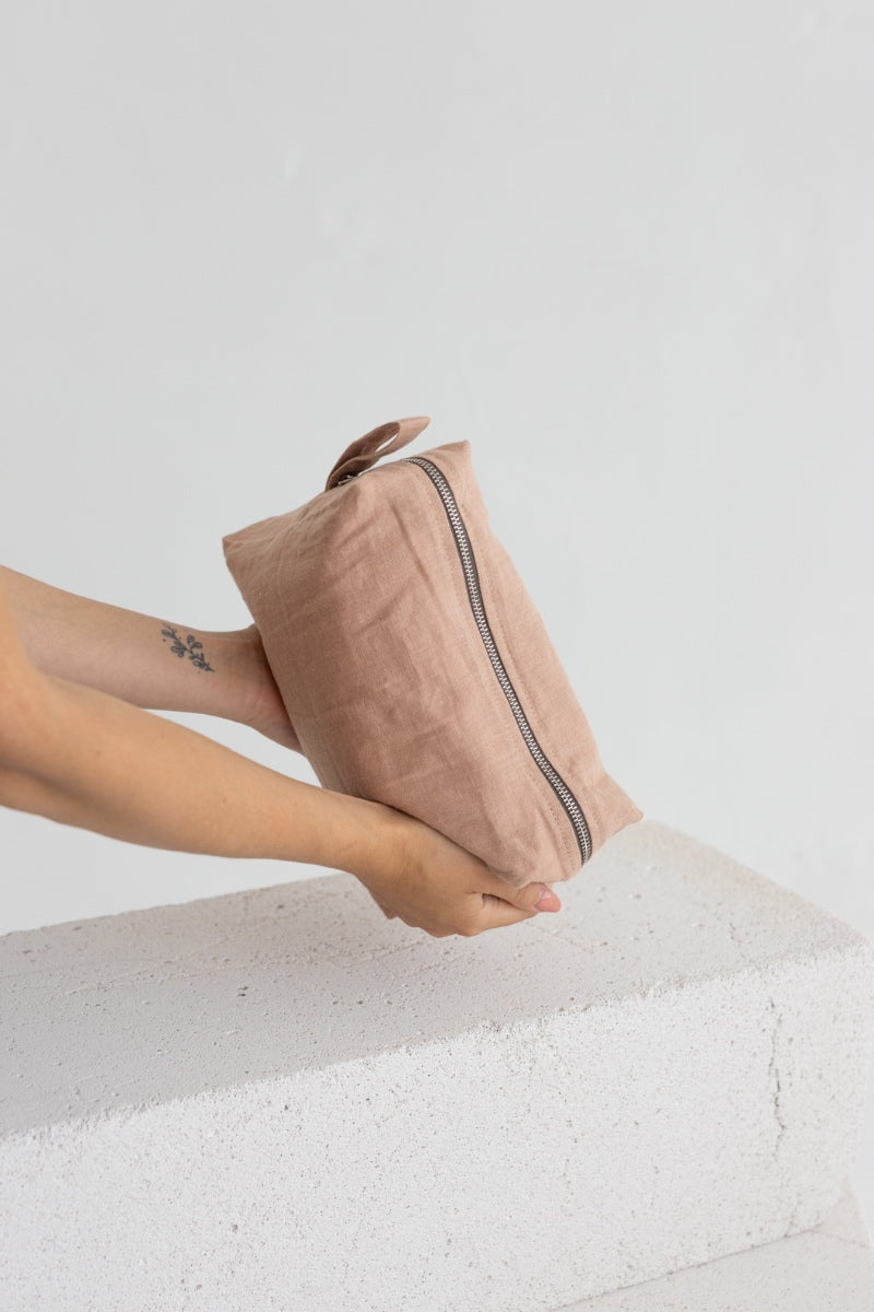 linen makeup bag