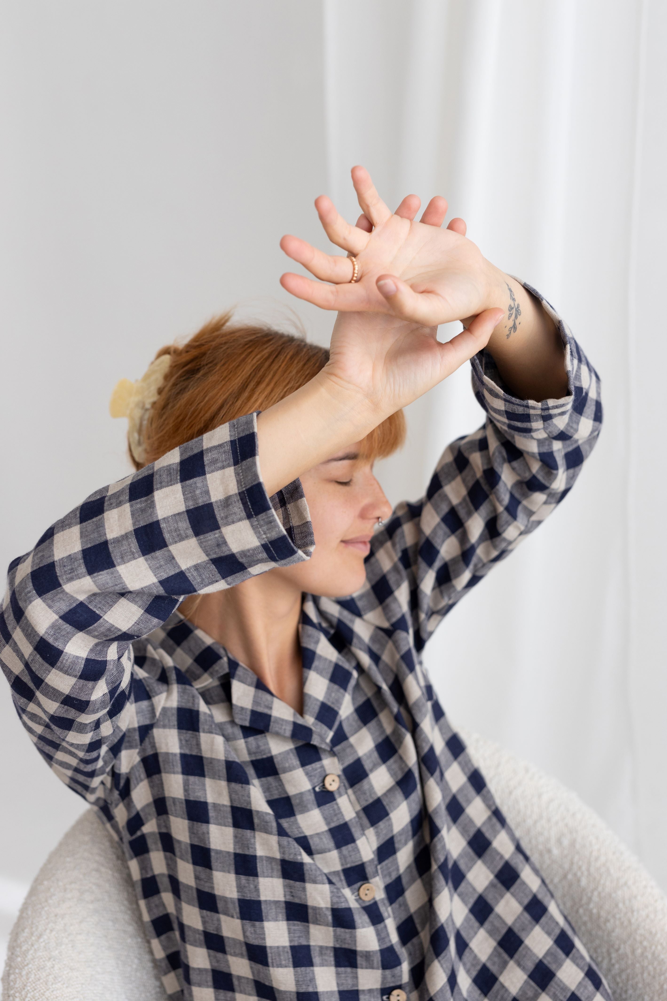 Deep Blue Gingham linen pajama set