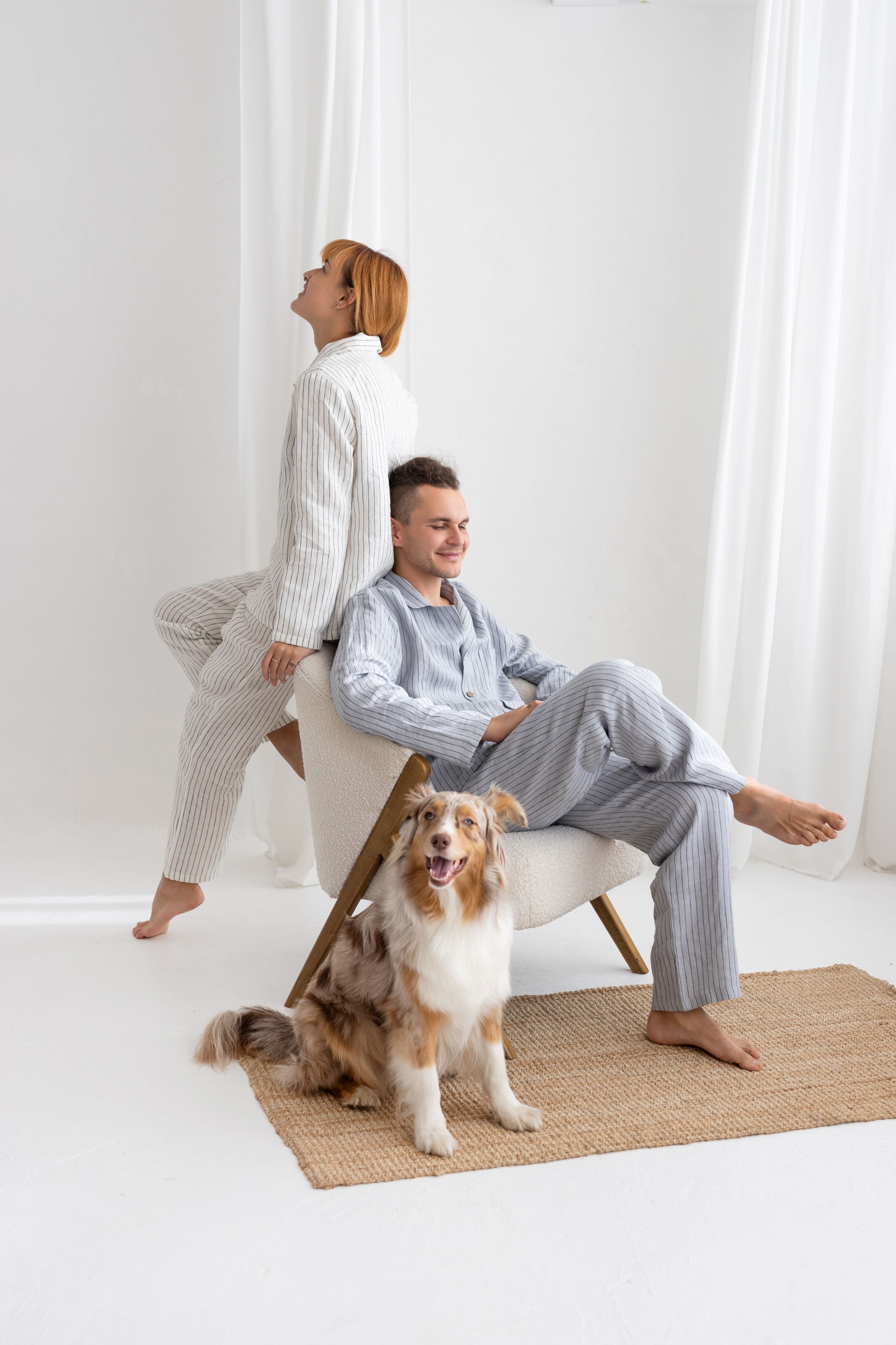 Milky White Pinstripe linen pajama set