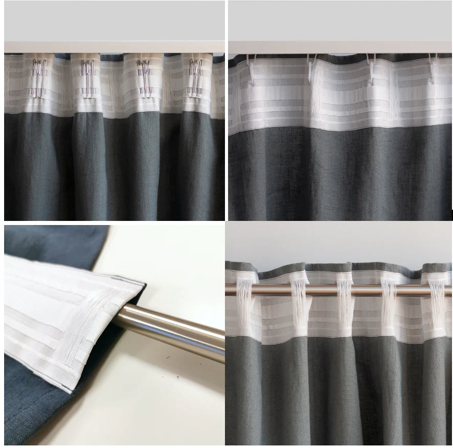 55"/140 CM WIDTH COLOR BLOCK Linen Curtain With Blackout Lining