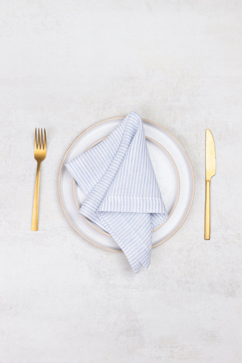 Sky Blue Stripes Linen Napkins Set Of 2