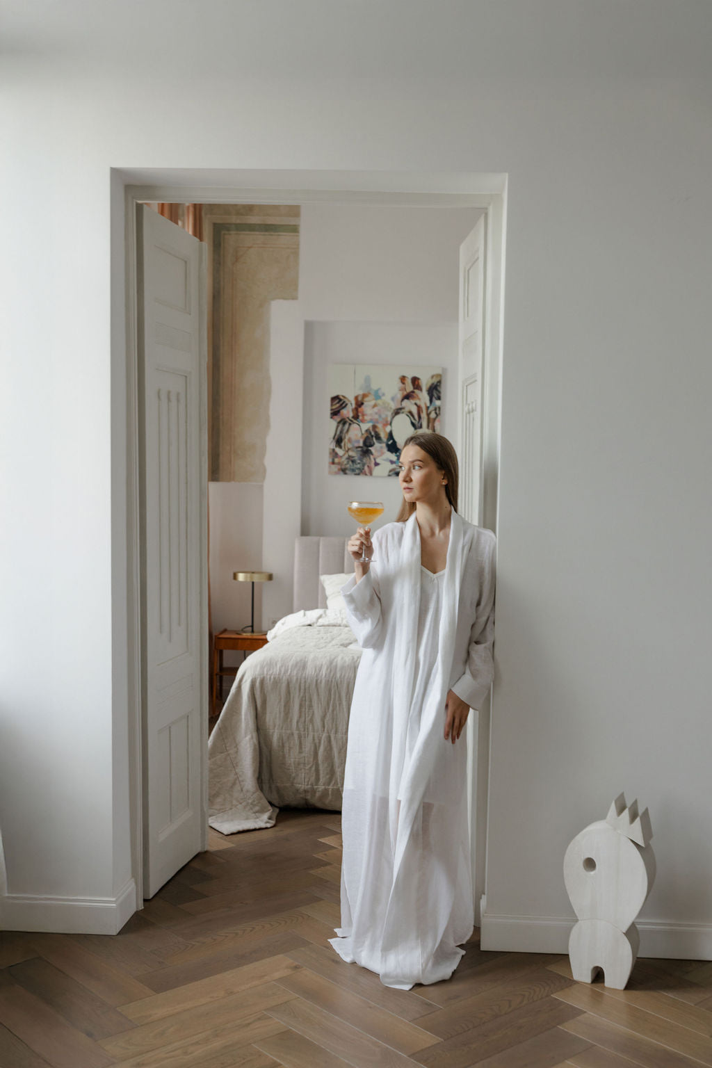 Long White Linen Bridal Robe