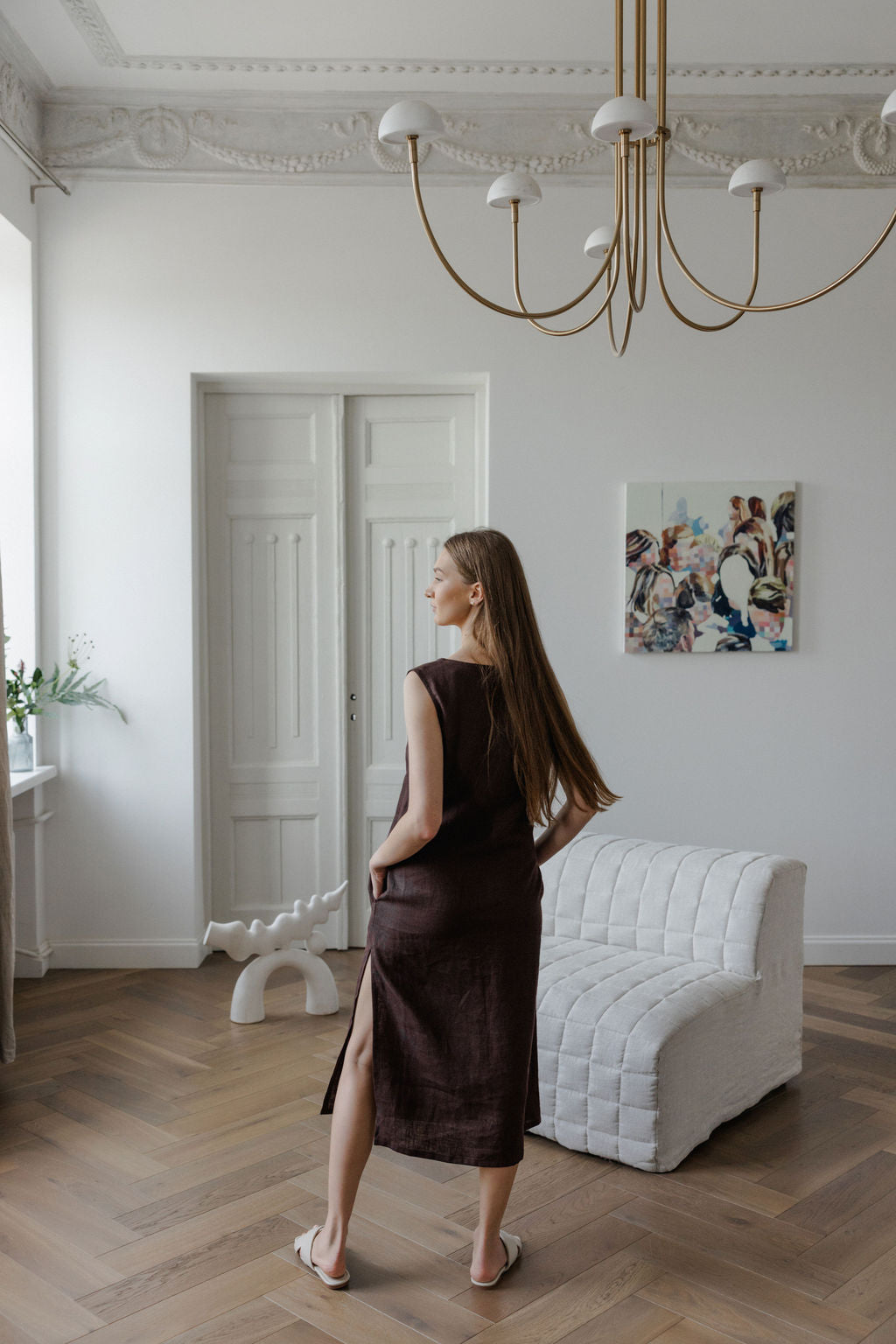 Chocolate brown linen dress