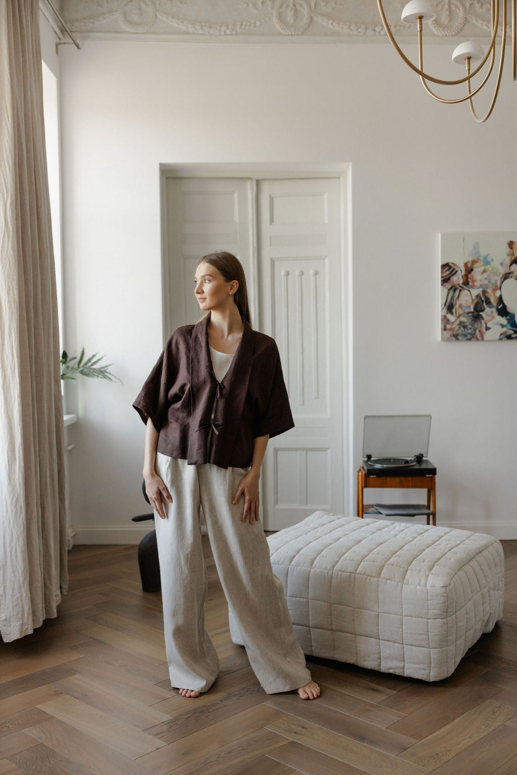 Chocolate Brown Linen Kimono Jacket