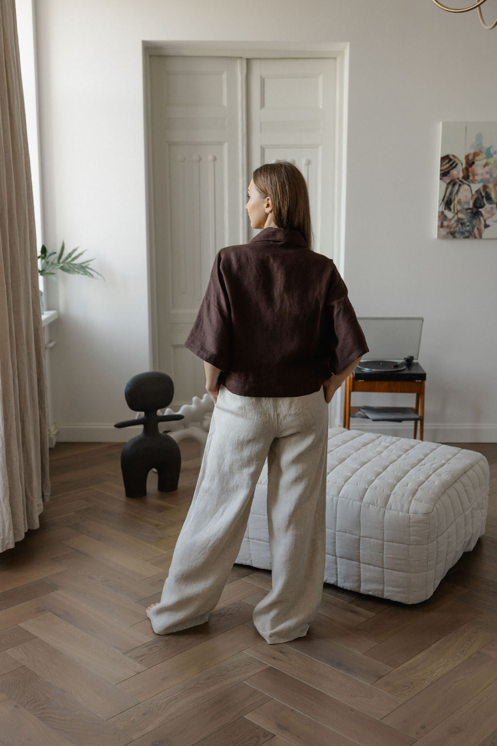 Chocolate Brown Linen Kimono Jacket
