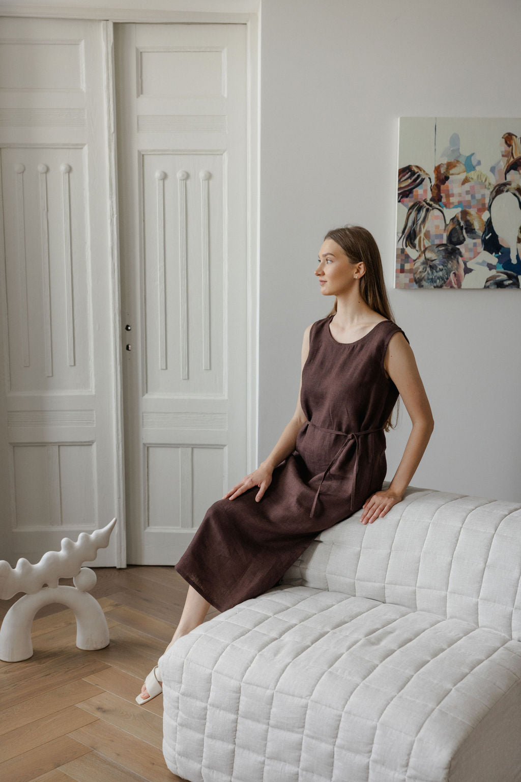 Chocolate brown linen dress