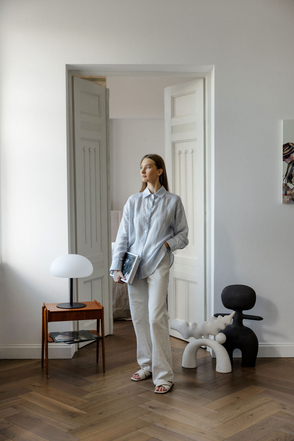 striped blue linen shirt