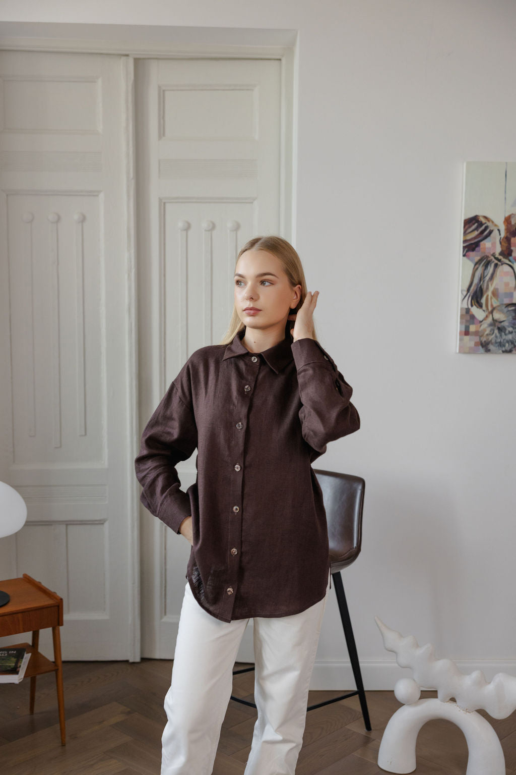 brown linen women&