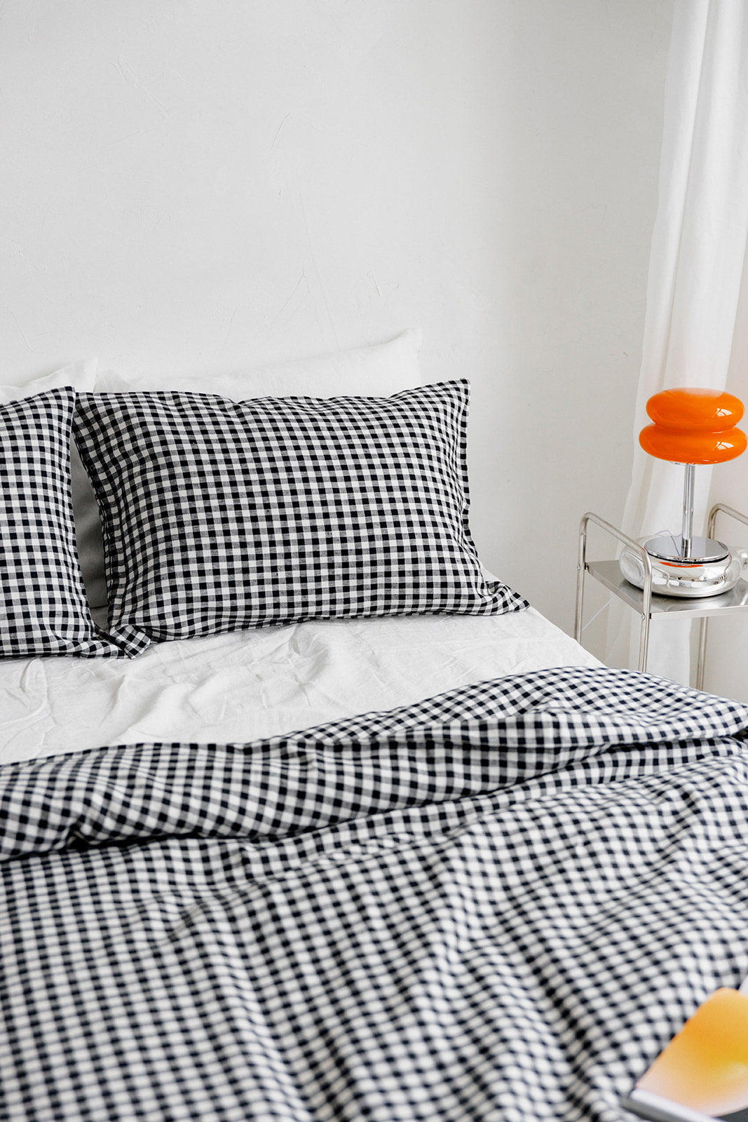 black gingham linen bedding set