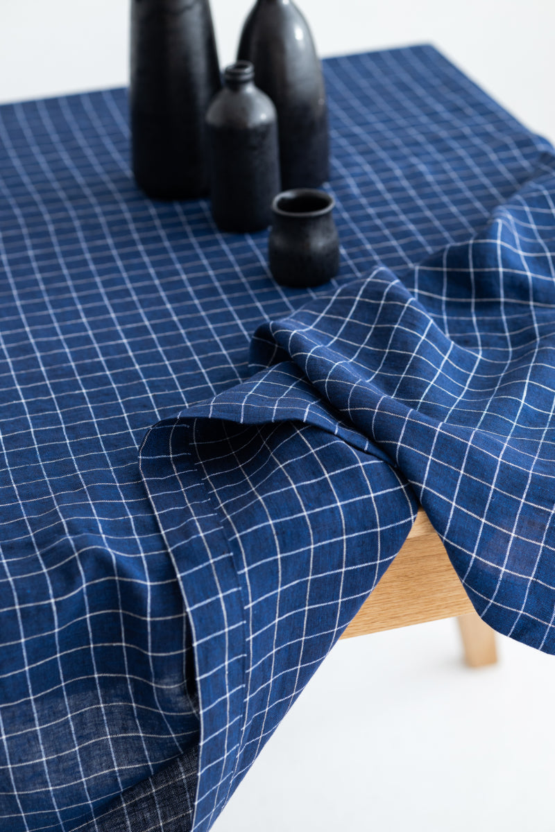 blue windowpane linen tablecloth