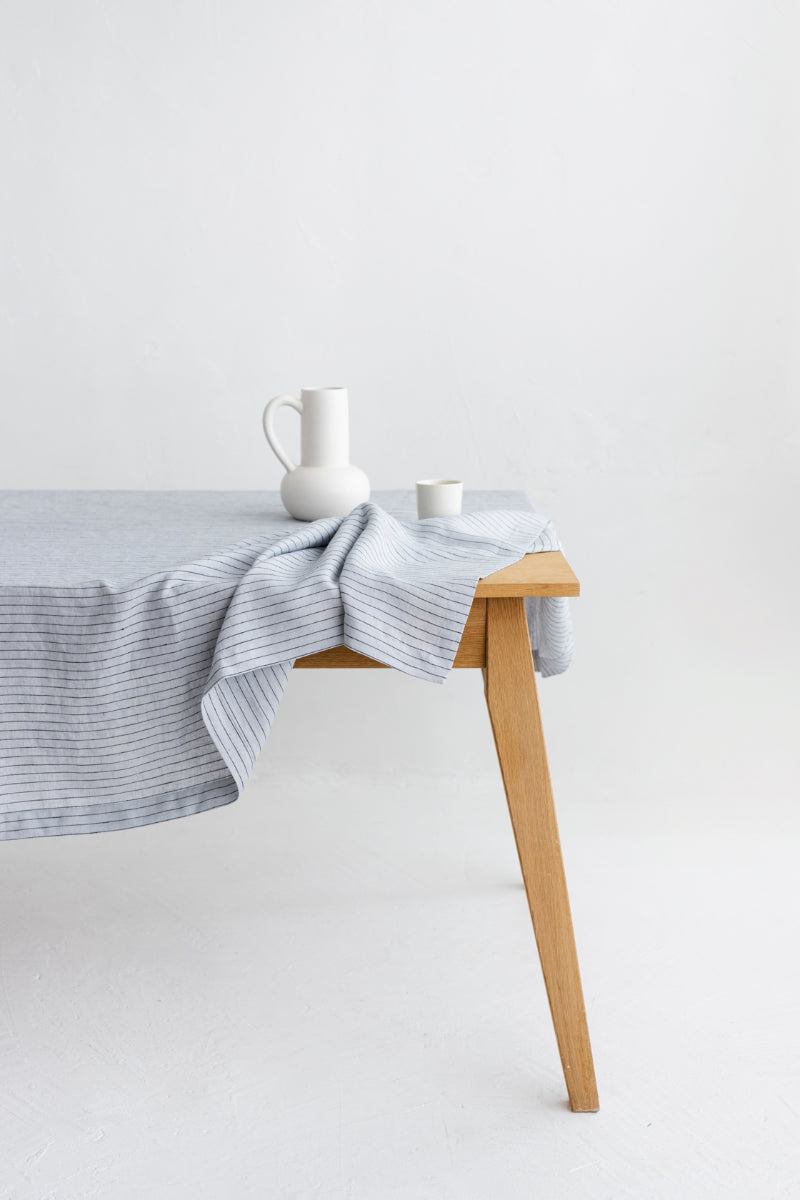 gray pinstripe linen tablecloth