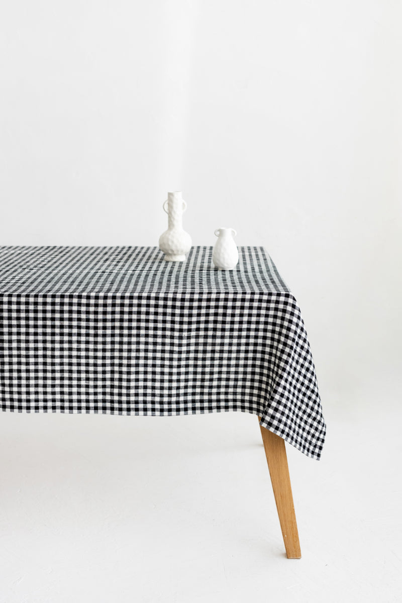 black gingham linen tablecloth
