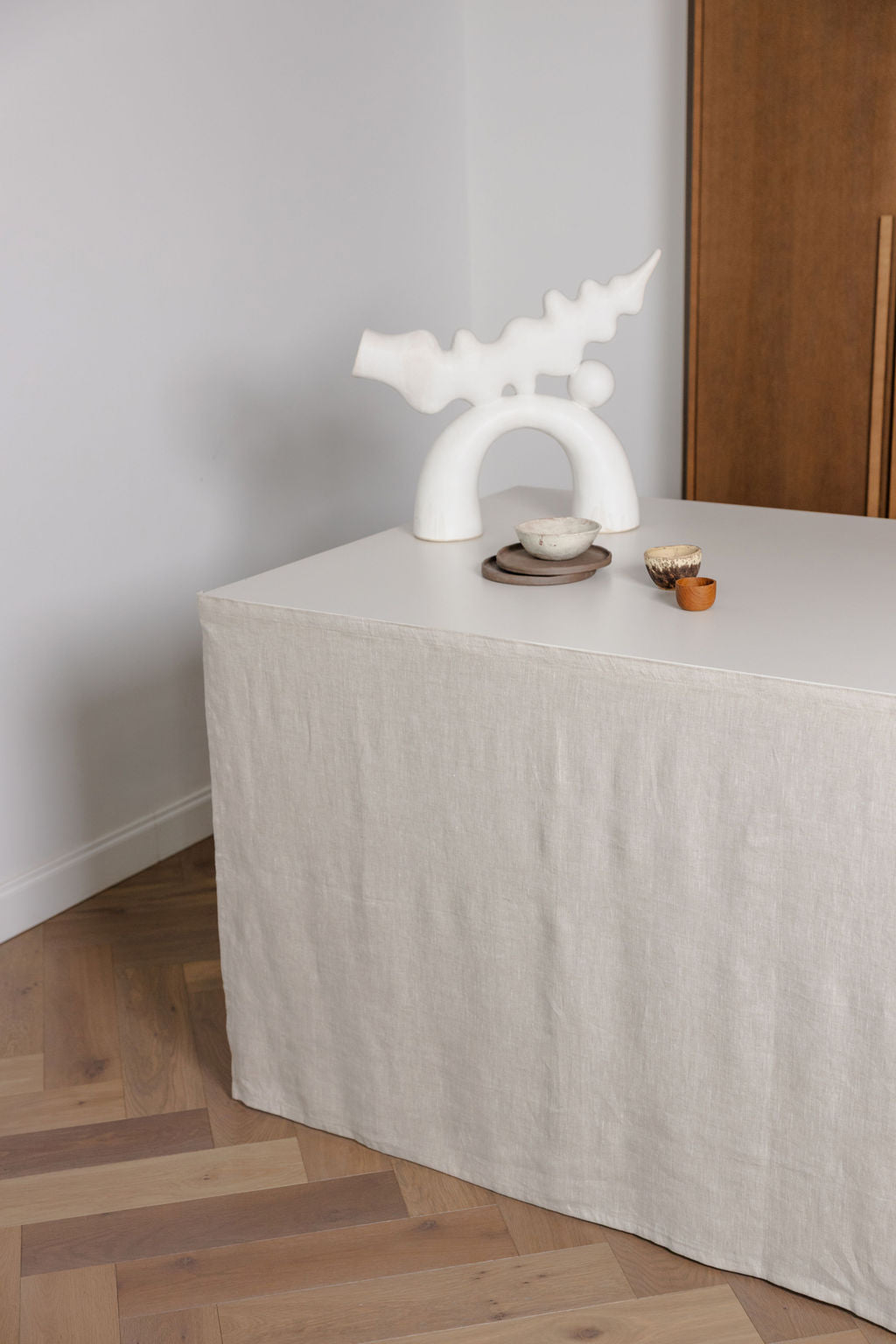 Natural Light Linen Sink Skirt With Velcro