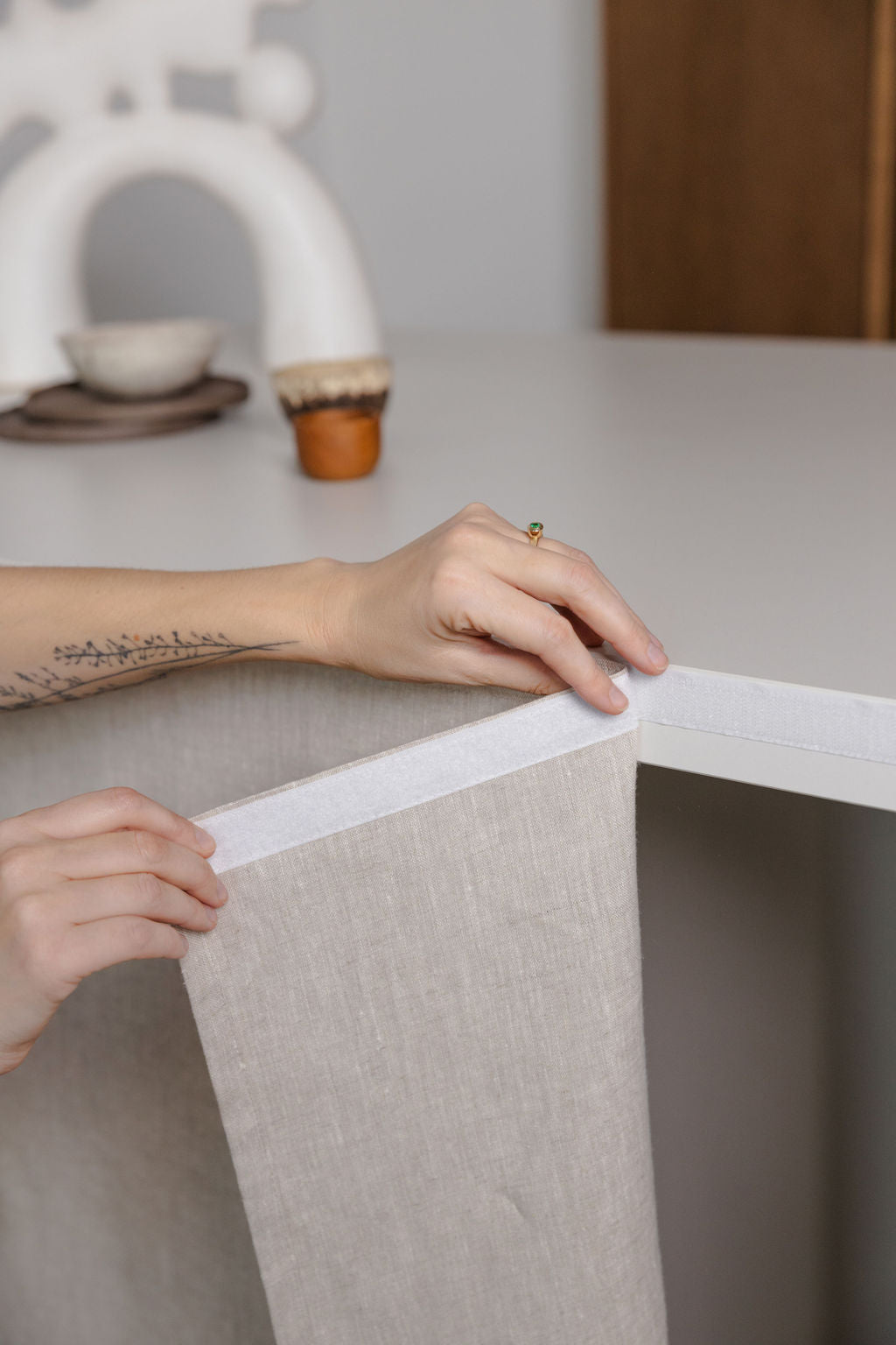 Natural Light Linen Sink Skirt With Velcro