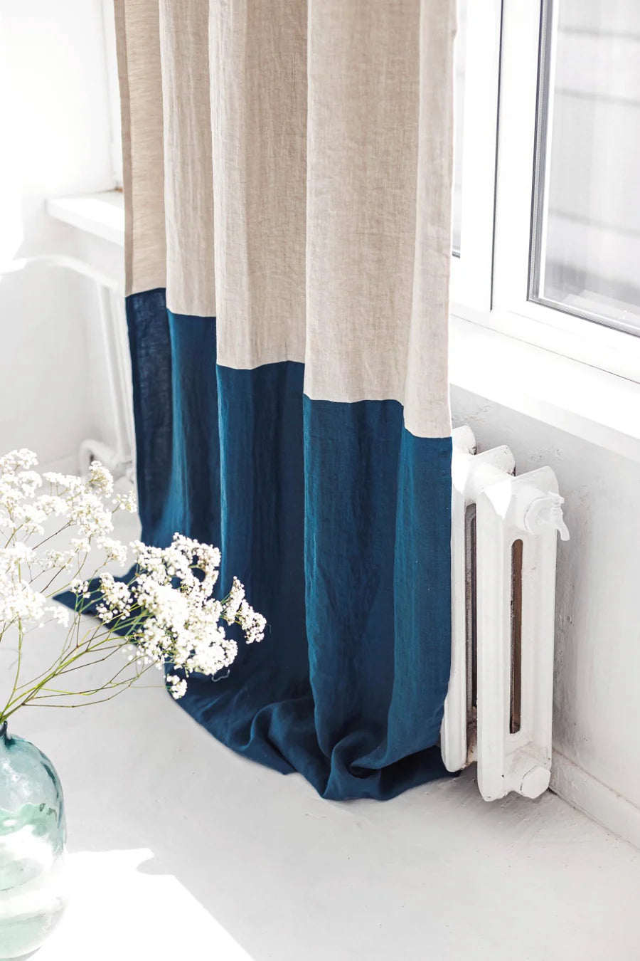 55"/140 CM WIDTH COLOR BLOCK Linen Curtain With Blackout Lining