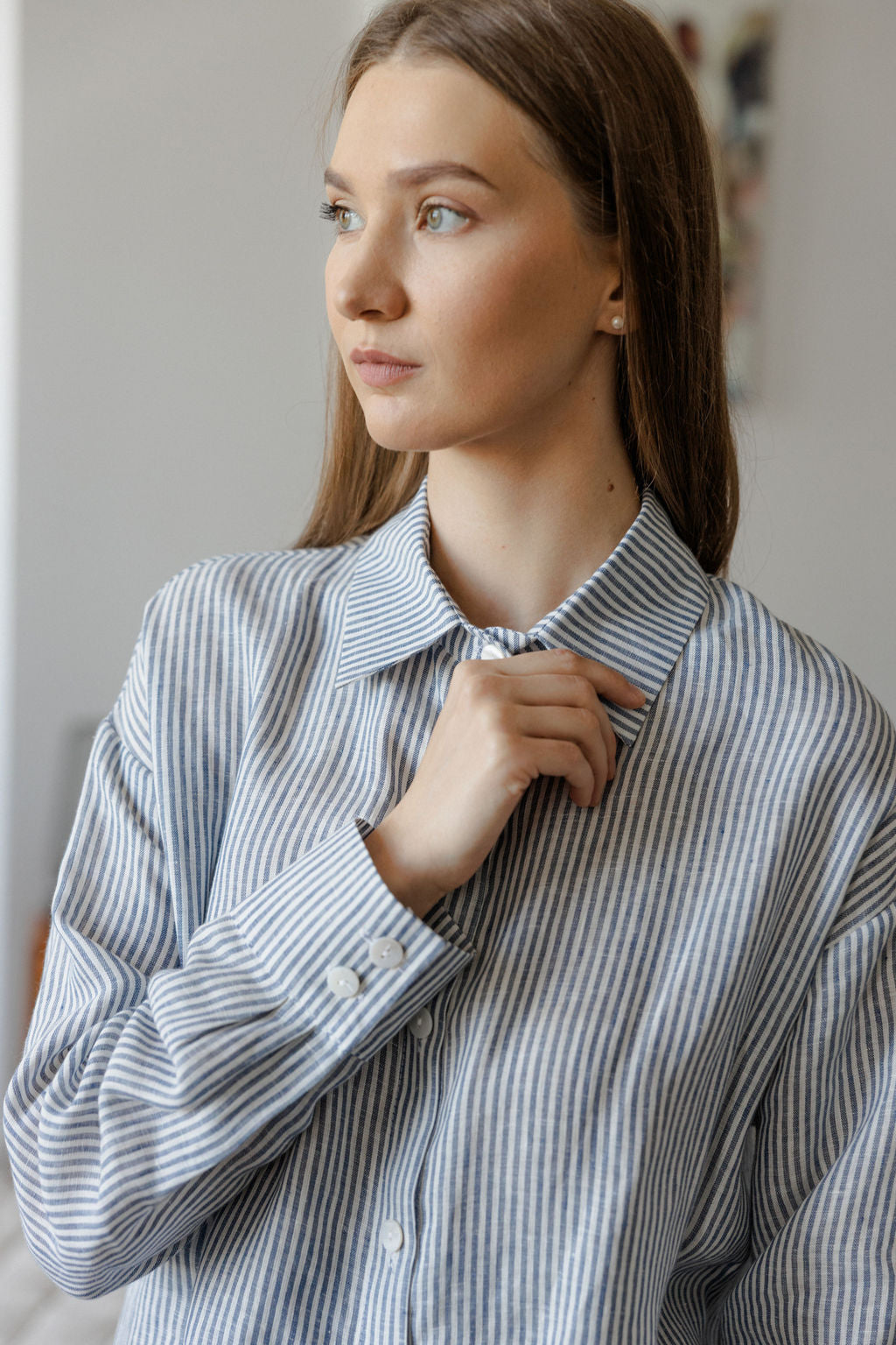 striped blue linen shirt