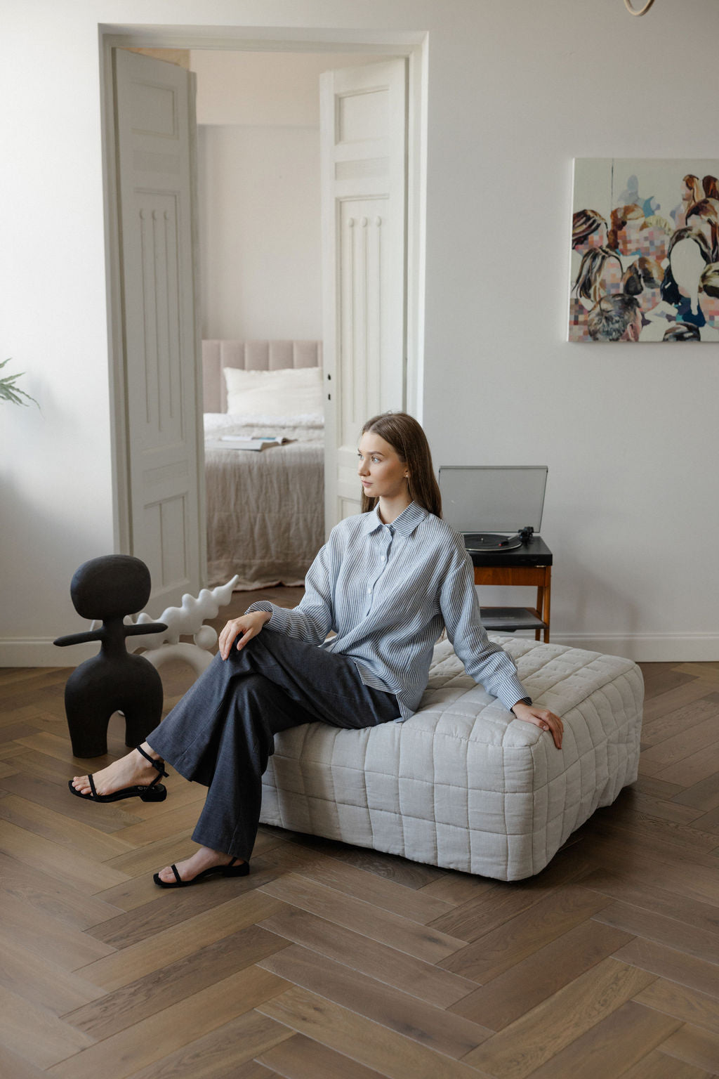 striped blue linen shirt