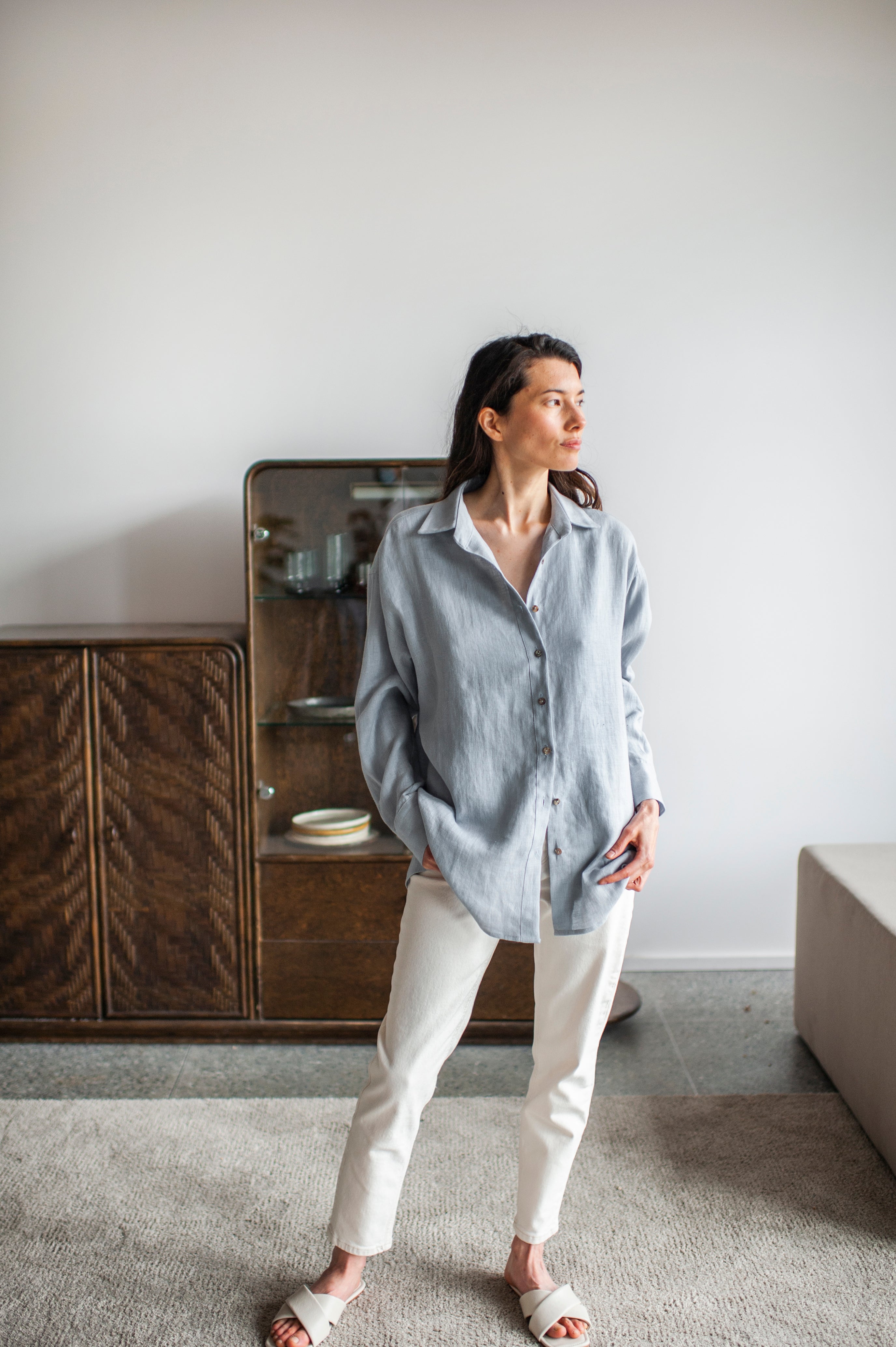 Ice Blue Linen Shirt