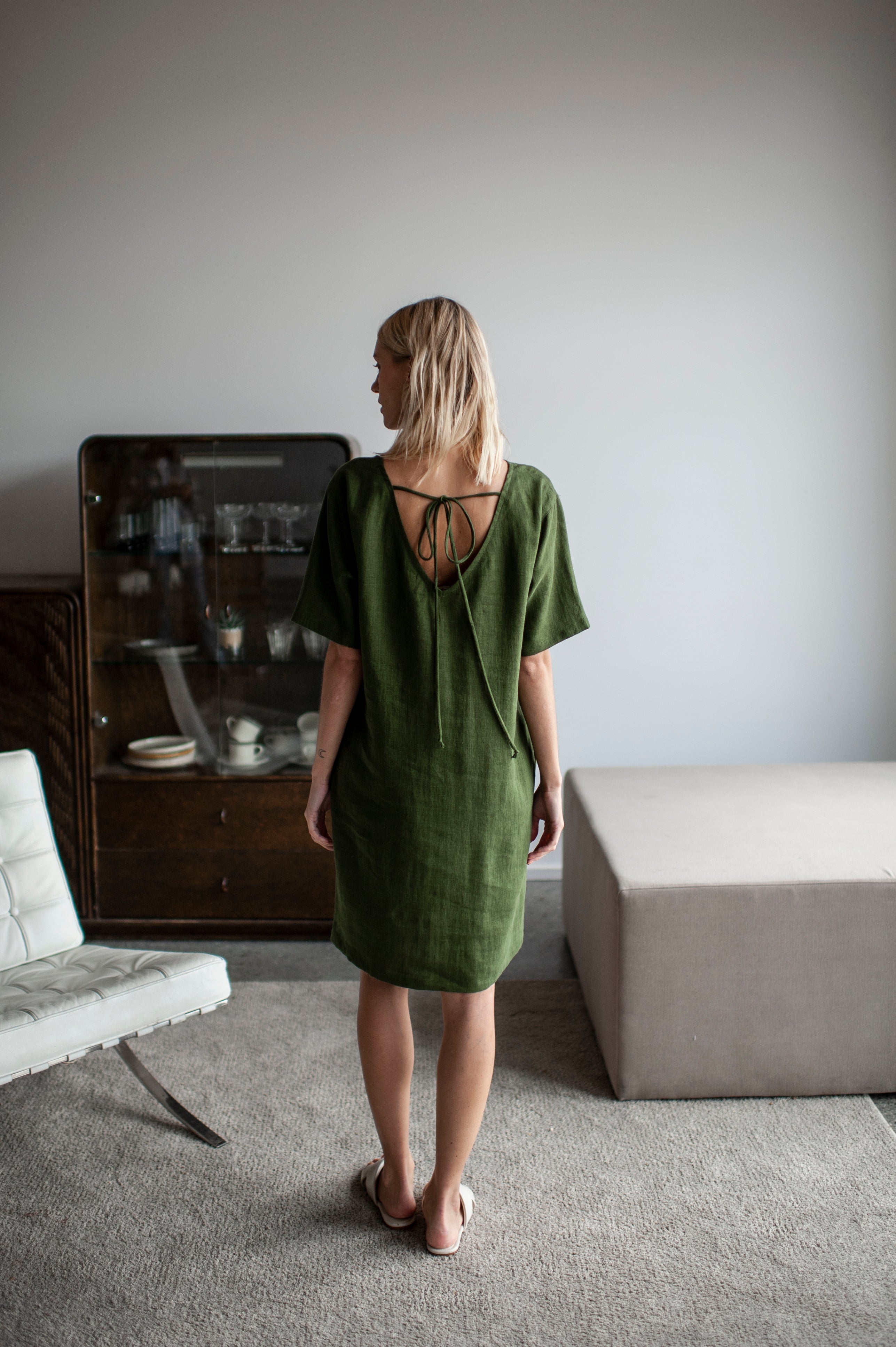 Green linen dress