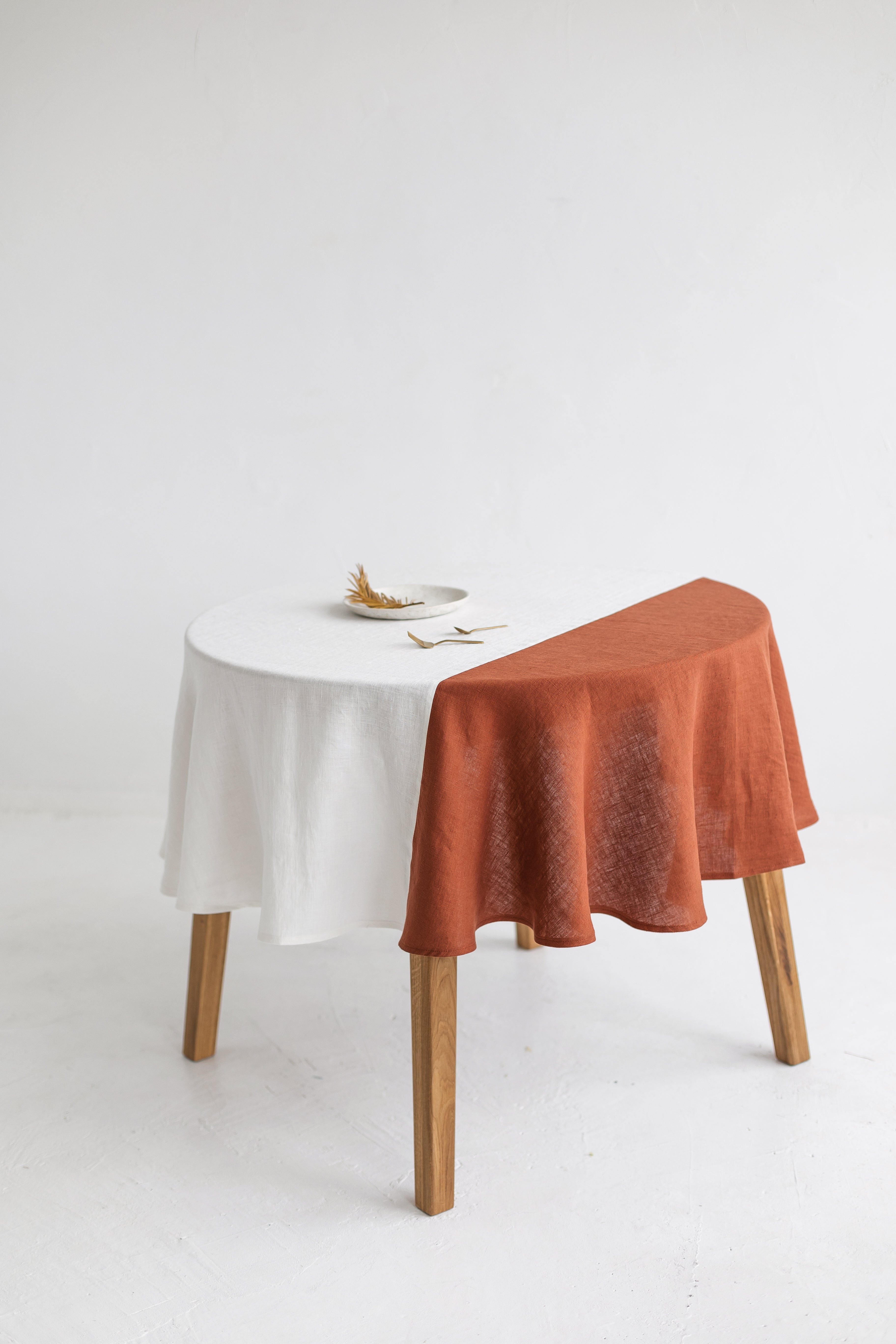 Color Block Round Yellow Linen Tablecloth