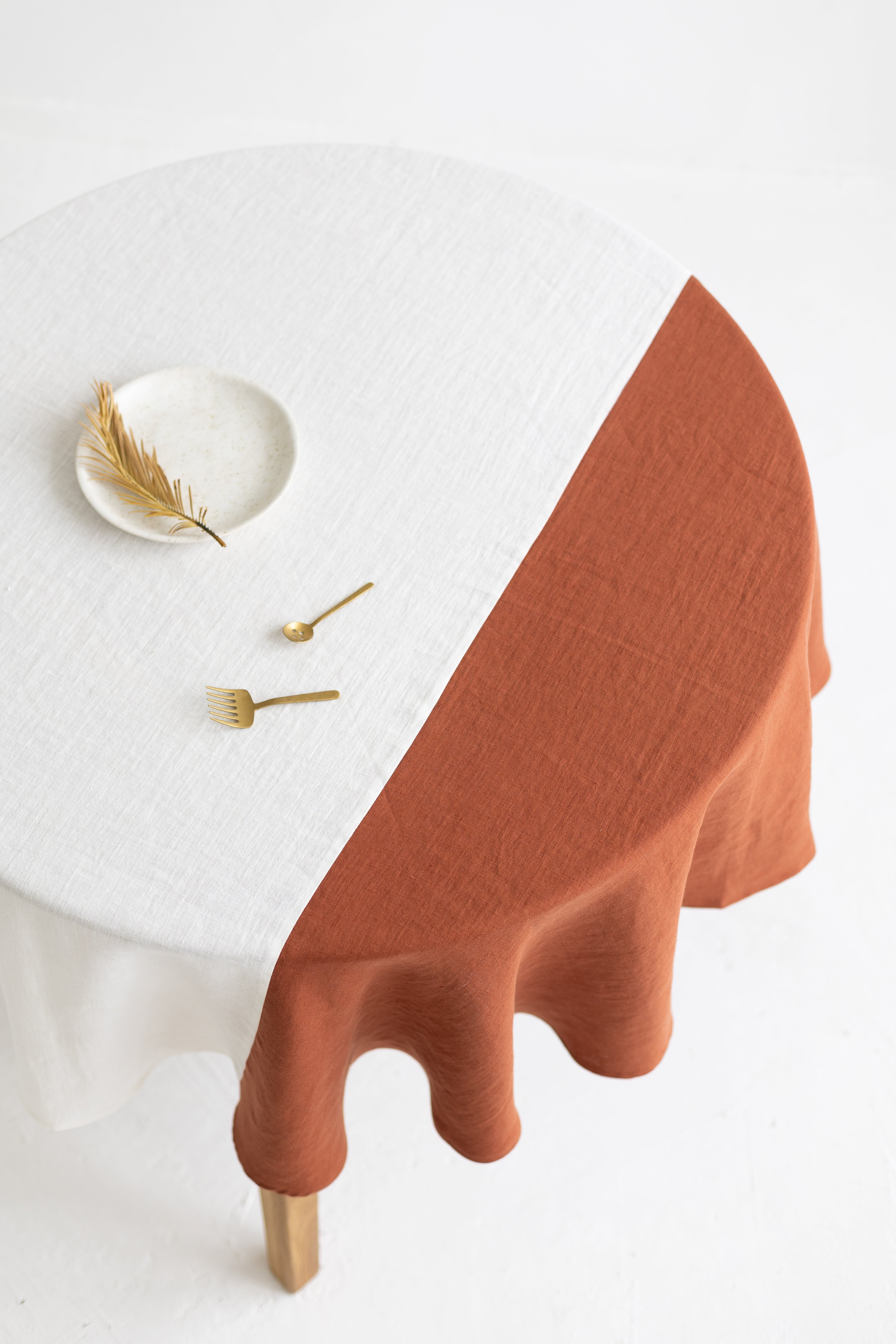 Color Block Round Yellow Linen Tablecloth