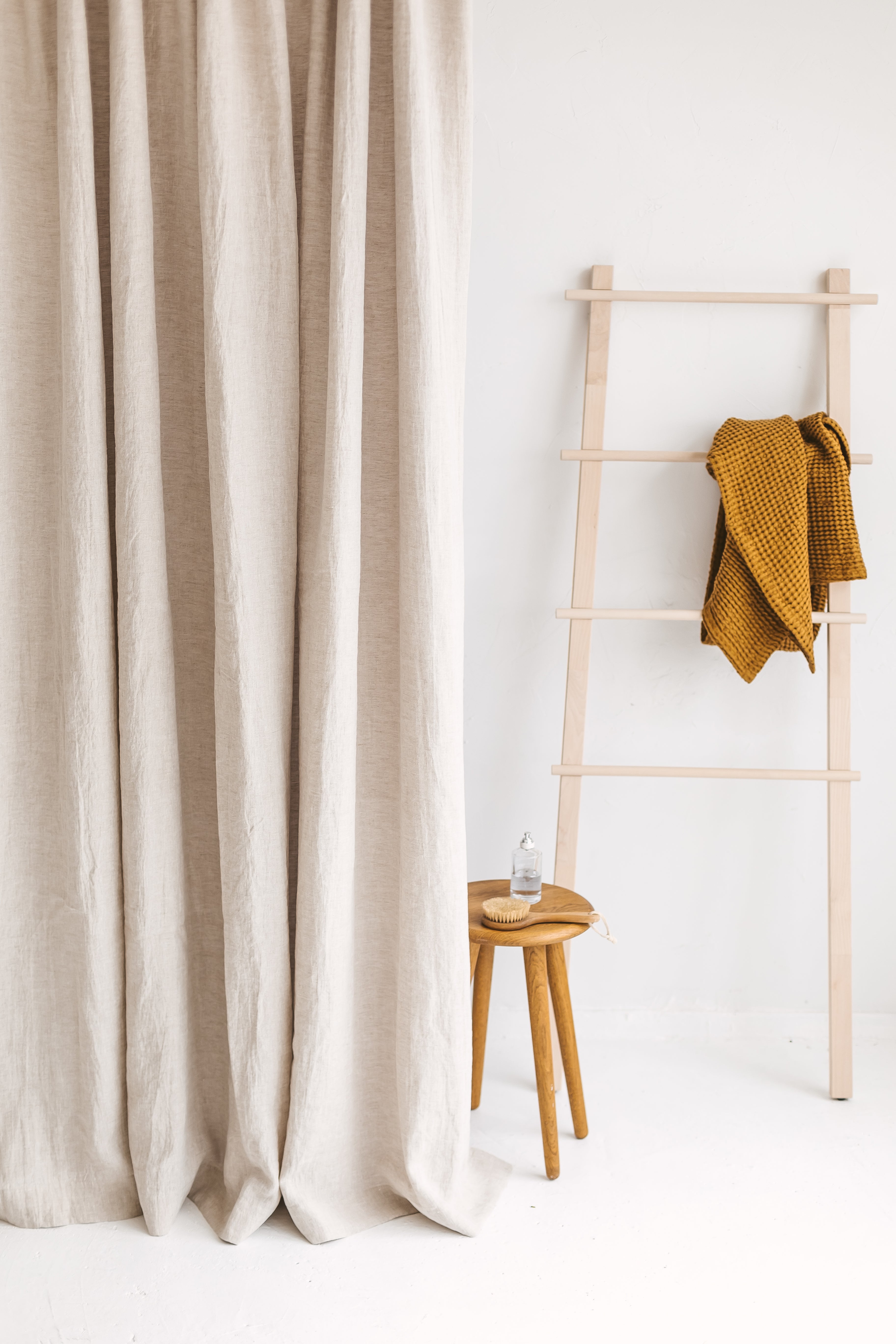 Waterproof Natural Light Linen Shower Curtain 220cm / 87&