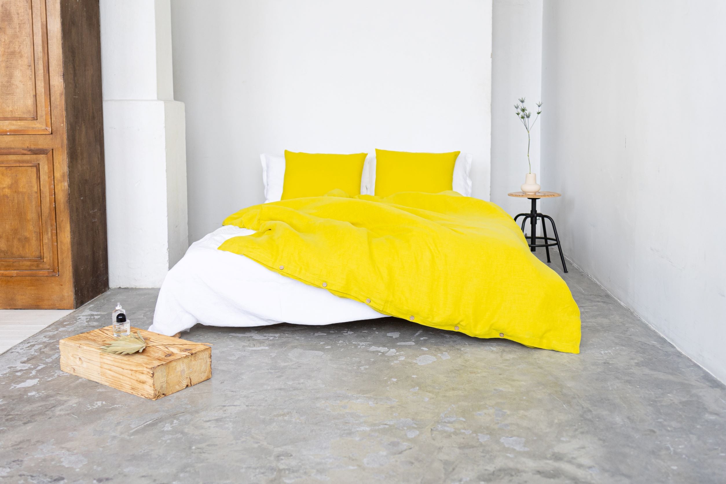 Chartreuse Yellow Linen Bedding Set