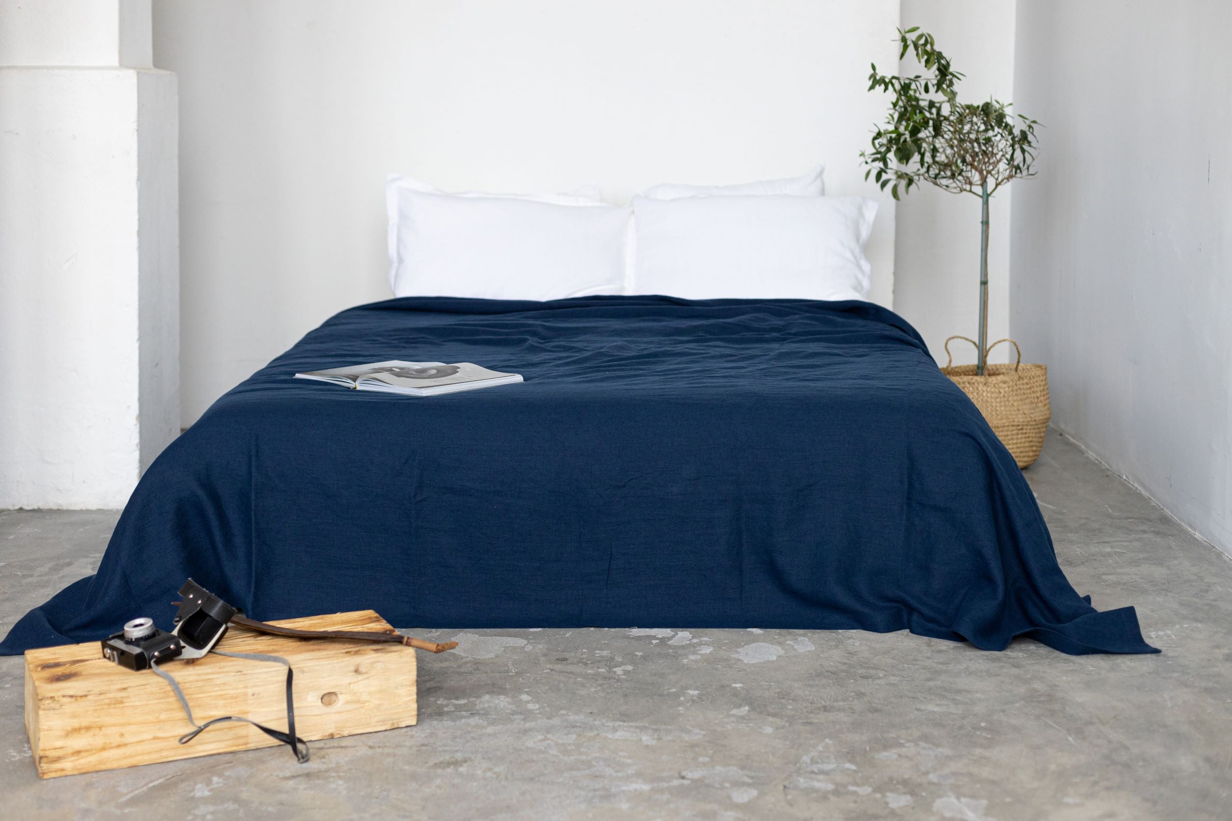 Dark blue Linen Bedspread